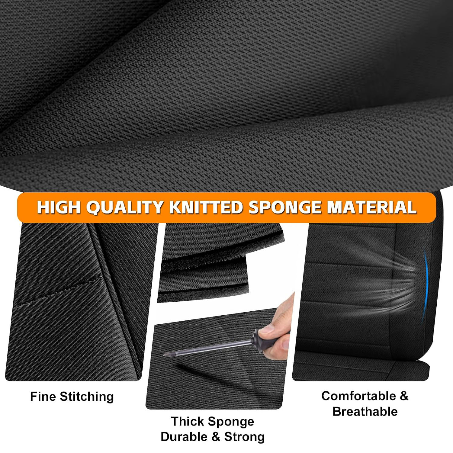 Front Bench Seat Cover for 1992–1998 Ford F150 F250 F350（Black）