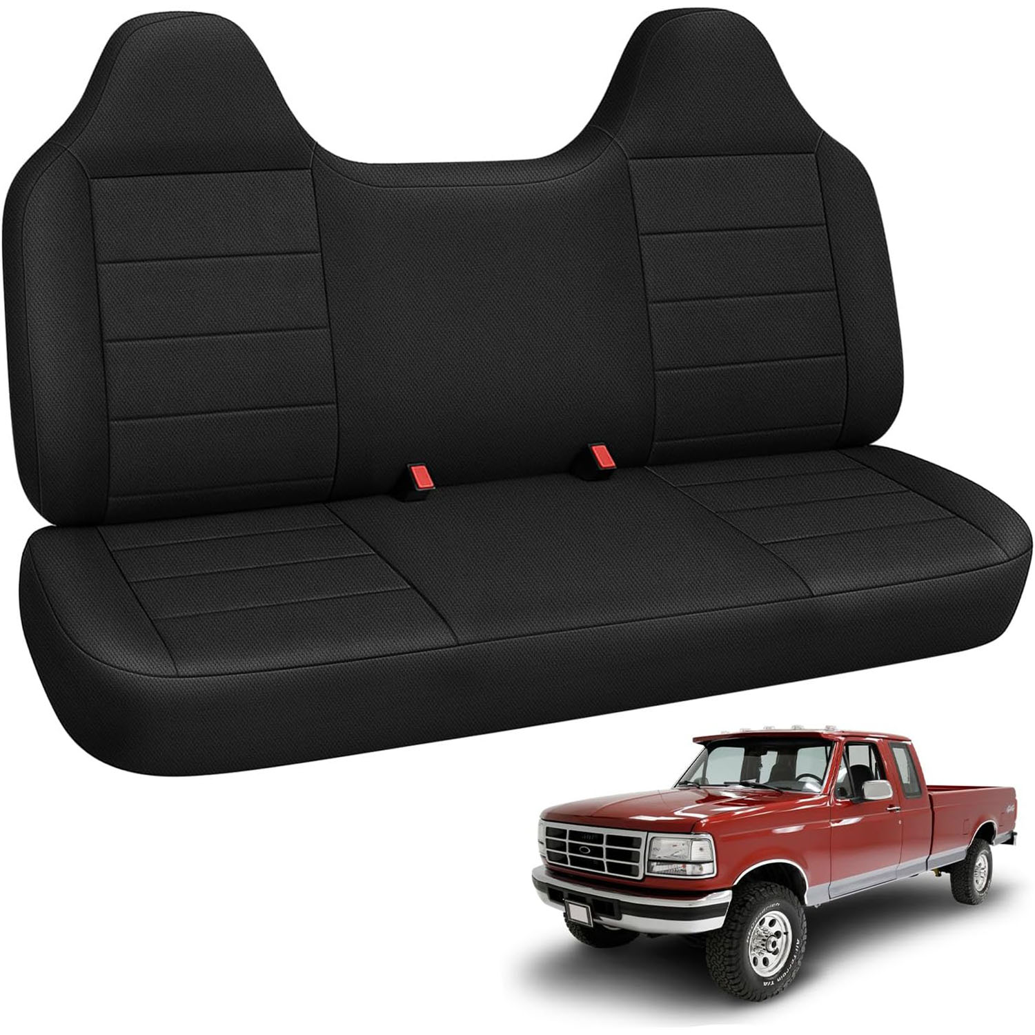 Front Bench Seat Cover for 1992–1998 Ford F150 F250 F350（Black）