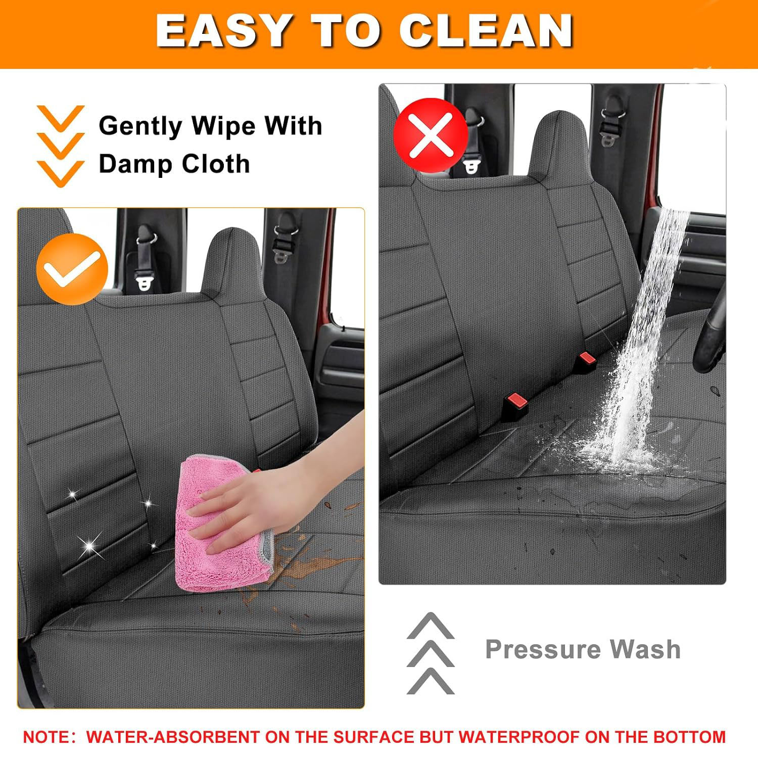 Front Bench Seat Cover for 1992–1998 Ford F150 F250 F350（Charcoal）