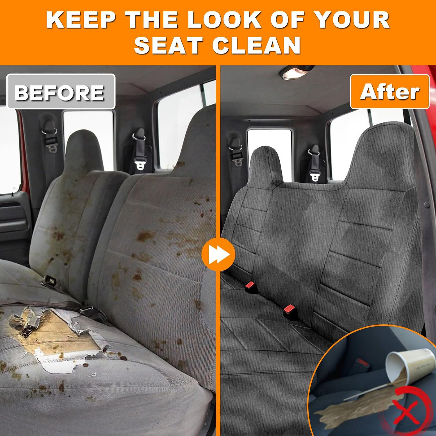 Front Bench Seat Cover for 1992–1998 Ford F150 F250 F350（Charcoal）