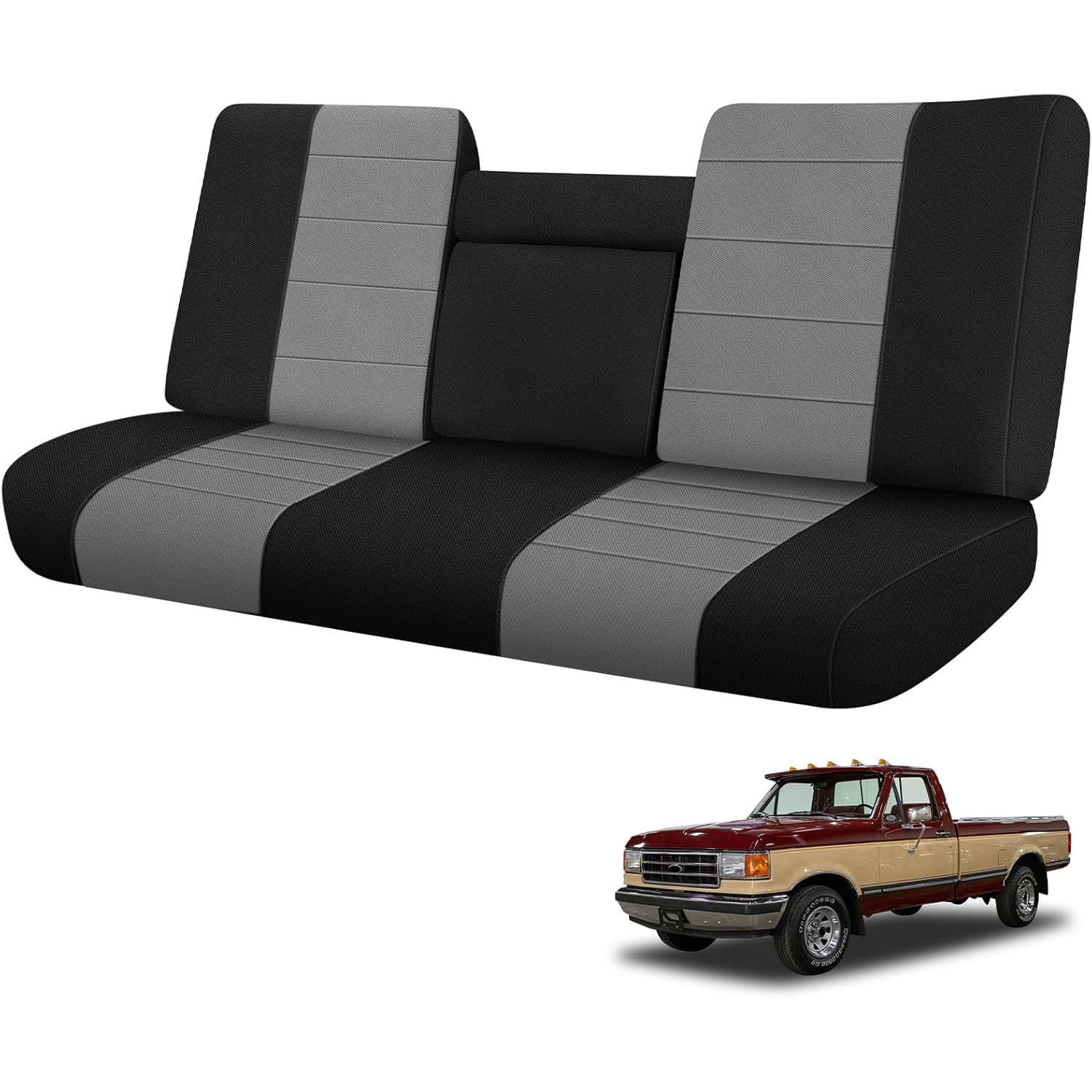 Covelta Front Bench Seat Cover for 1987–1991 Ford F150（Black/Gray）