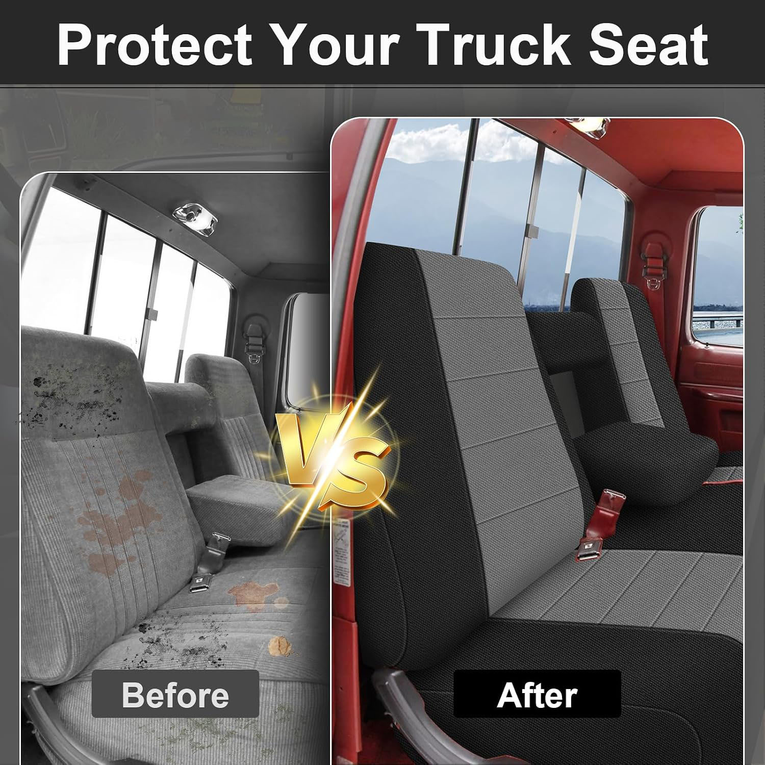 Covelta Front Bench Seat Cover for 1987–1991 Ford F150（Black/Gray）