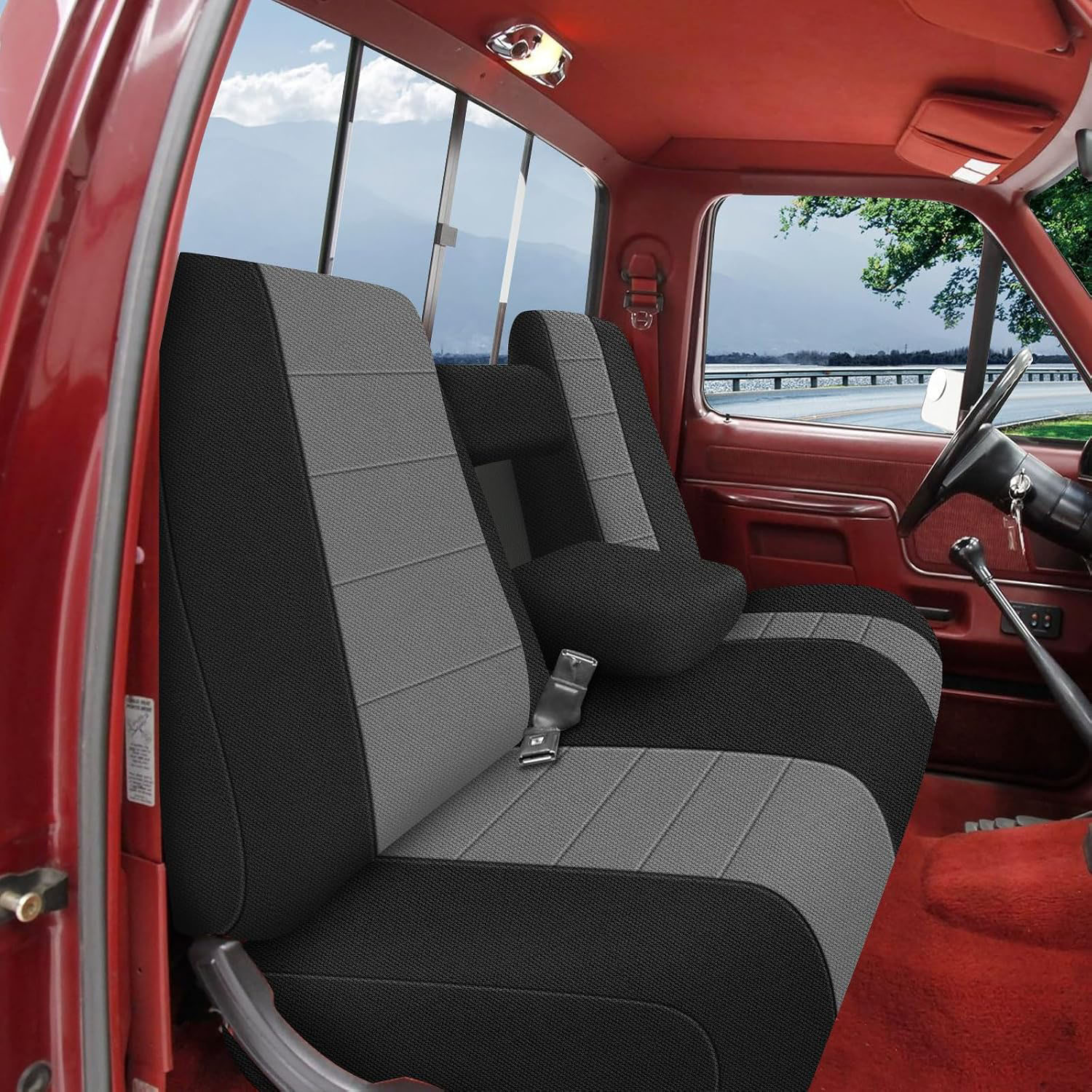 Covelta Front Bench Seat Cover for 1987–1991 Ford F150（Black/Gray）