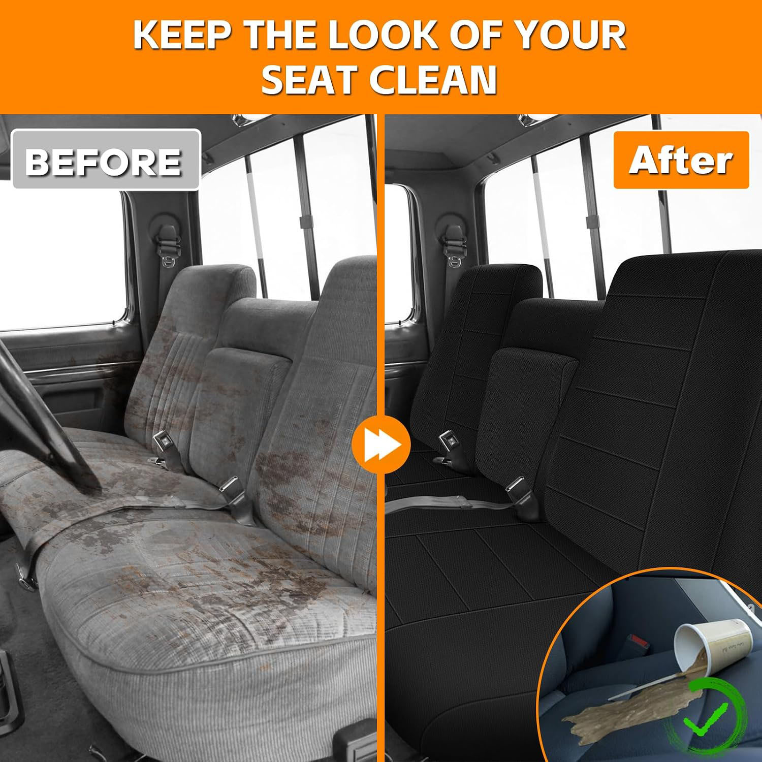 Covelta Front Bench Seat Cover for 1987–1991 Ford F150（Black）