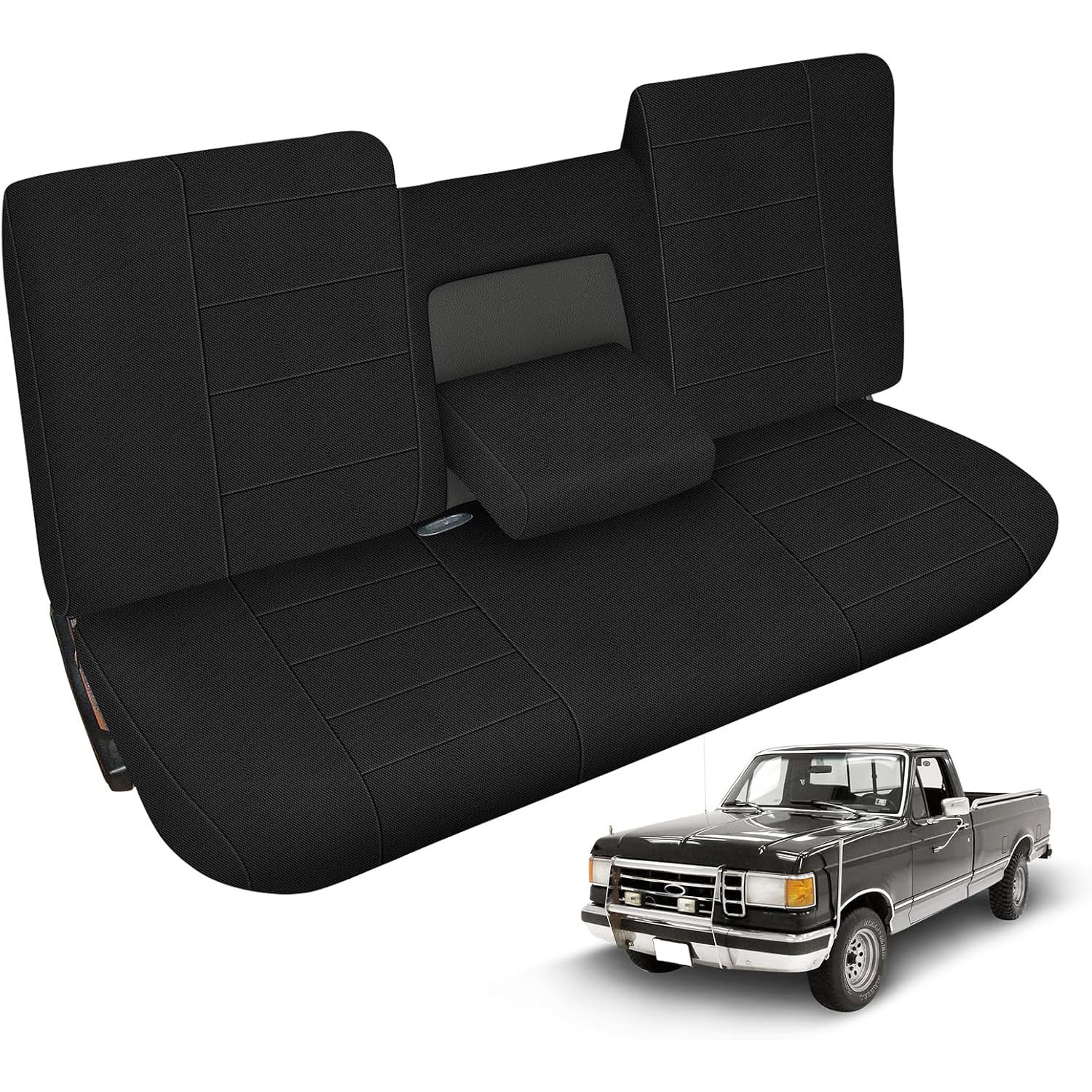 Covelta Front Bench Seat Cover for 1987–1991 Ford F150（Black）