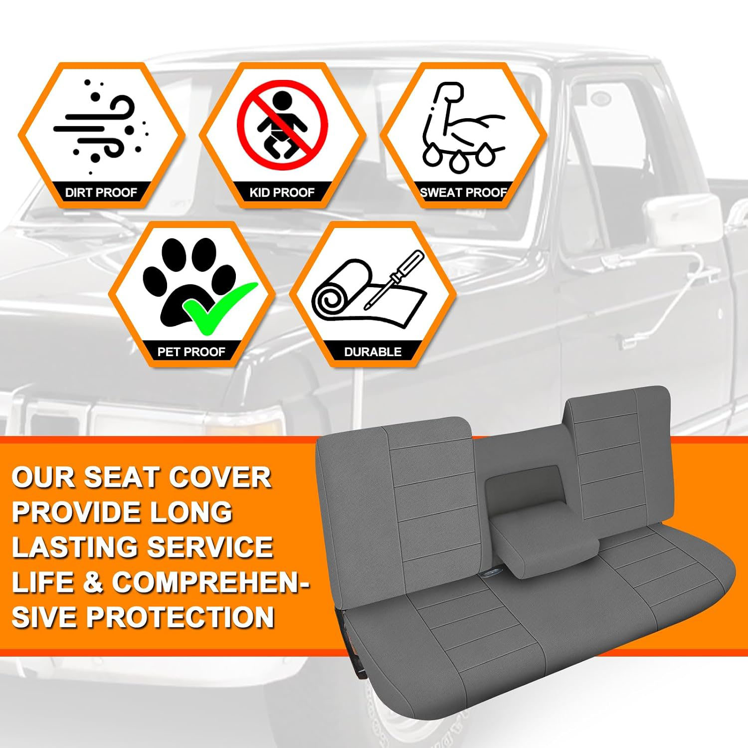 Covelta Front Bench Seat Cover for 1987–1991 Ford F150（Gray）
