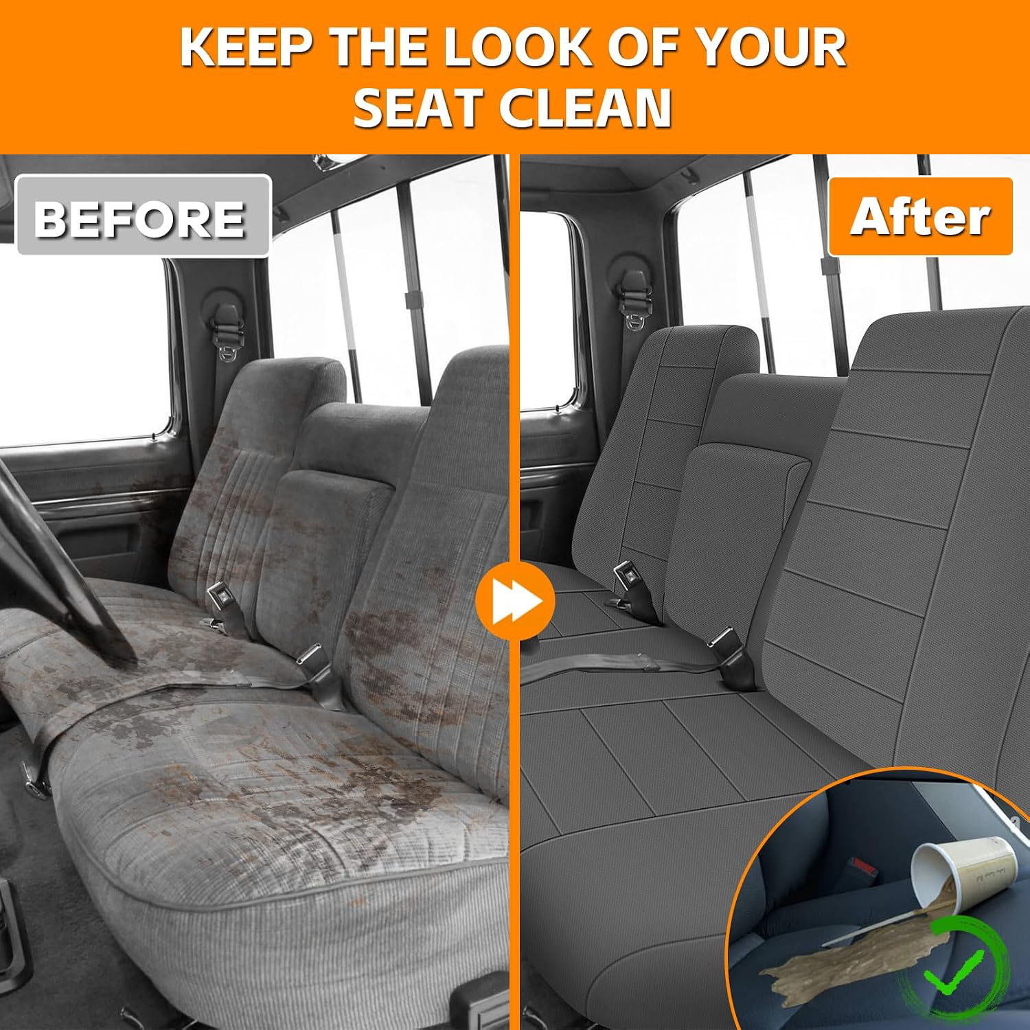 Covelta Front Bench Seat Cover for 1987–1991 Ford F150（Gray）