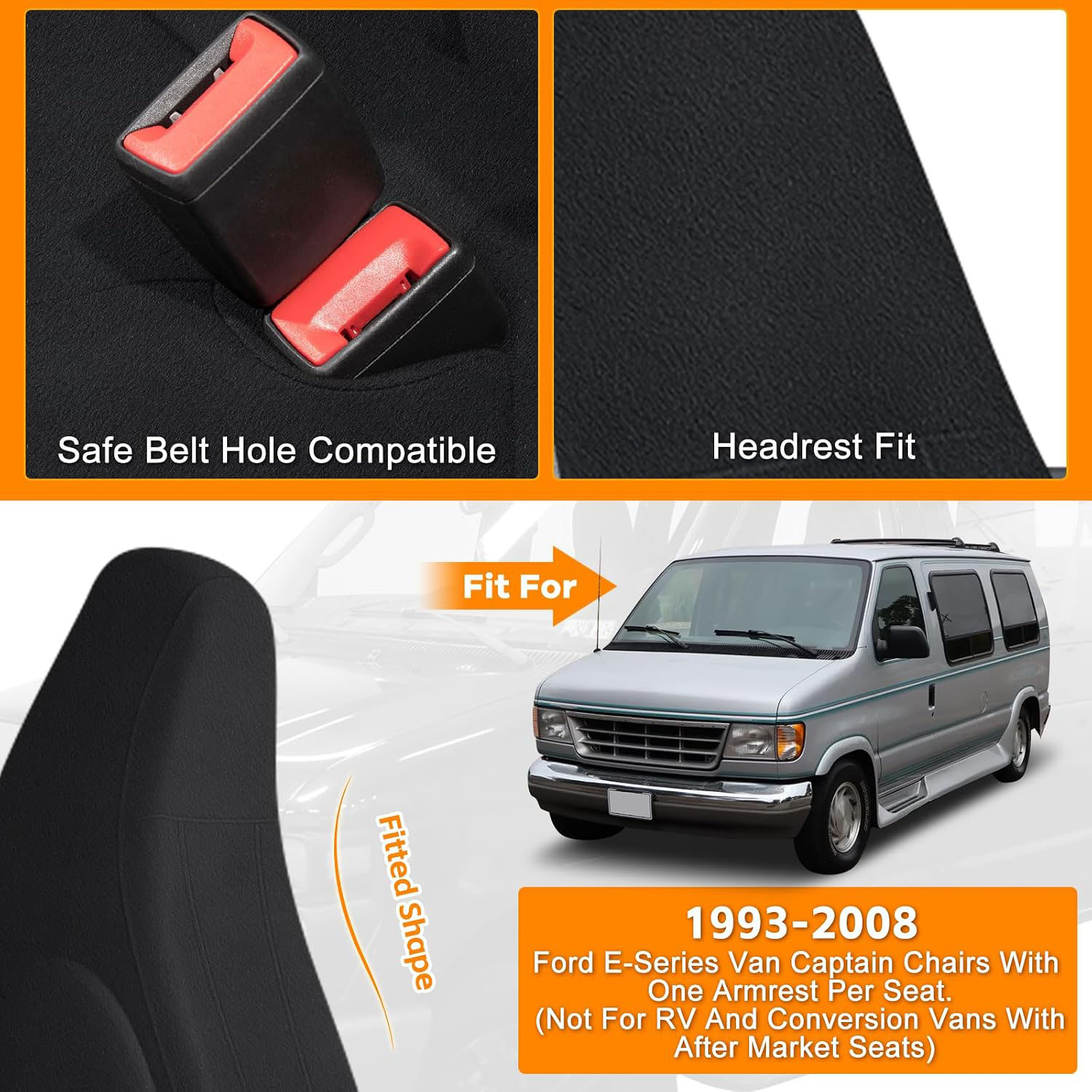 Covelta Front Seat Cover for 1993–2008 Ford E-Series Van(Black)