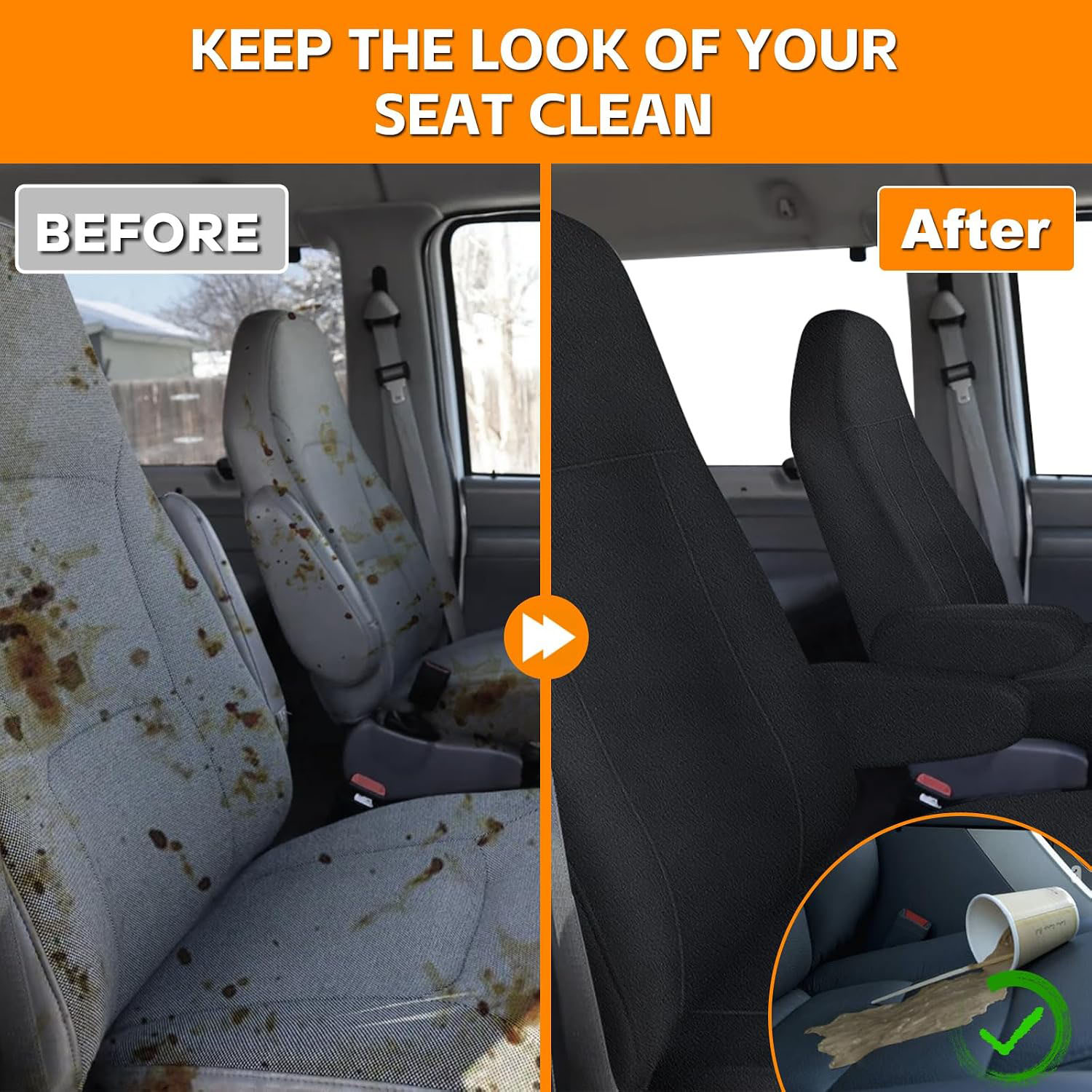 Covelta Front Seat Cover for 1993–2008 Ford E-Series Van(Black)