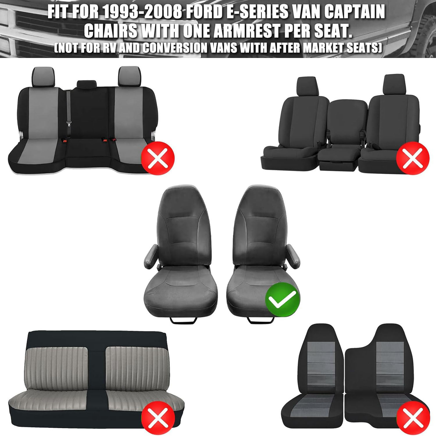 Covelta Front Seat Cover for 1993–2008 Ford E-150 E-250 E-350 E-450 Van(Gray)