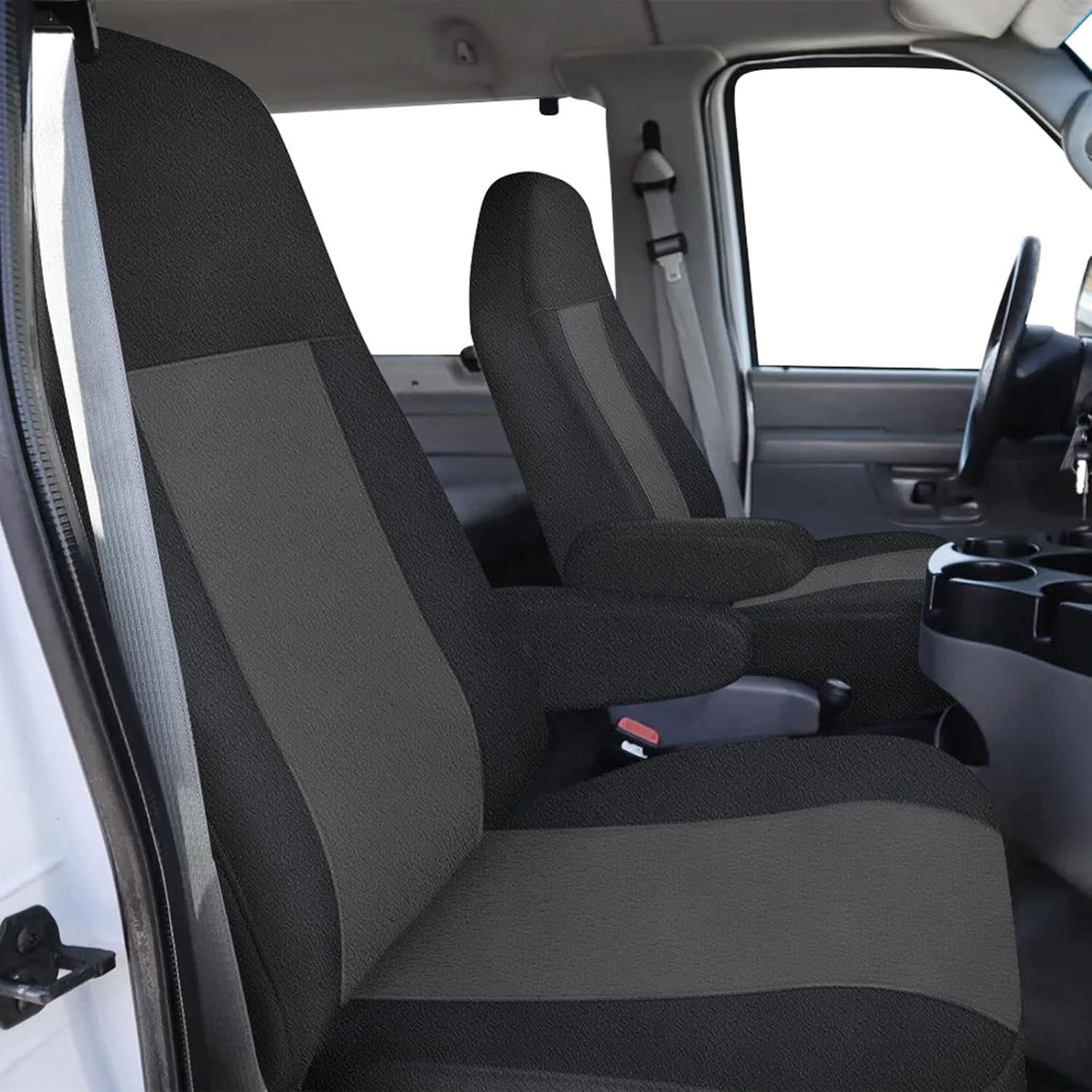 Covelta Front Seat Cover for 1993–2008 Ford E-150 E-250 E-350 E-450 Van(Black/Charcoal)
