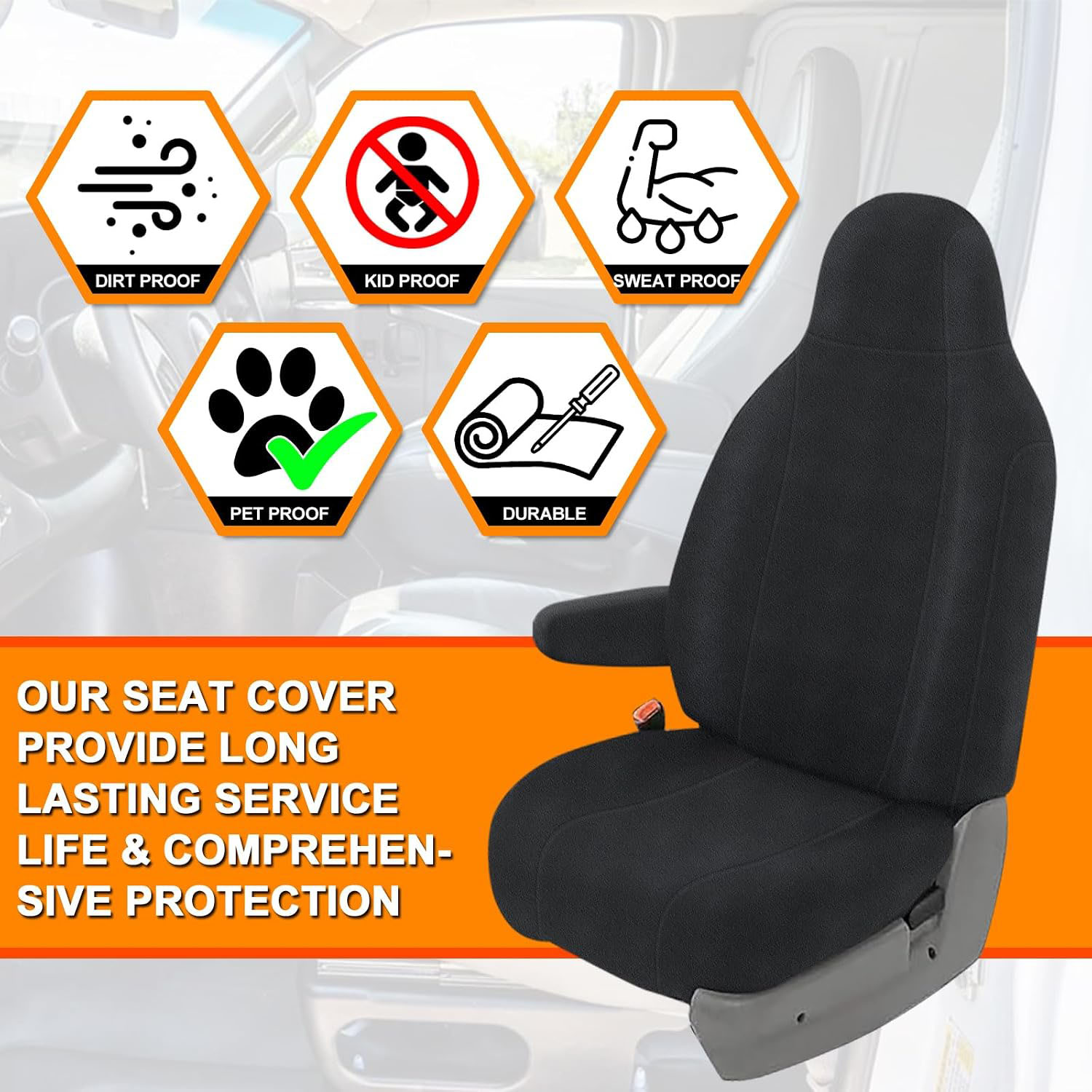 Covelta Front Seat Cover for 1993–2008 Ford E-150 E-250 E-350 E-450 Van(Black/Charcoal)