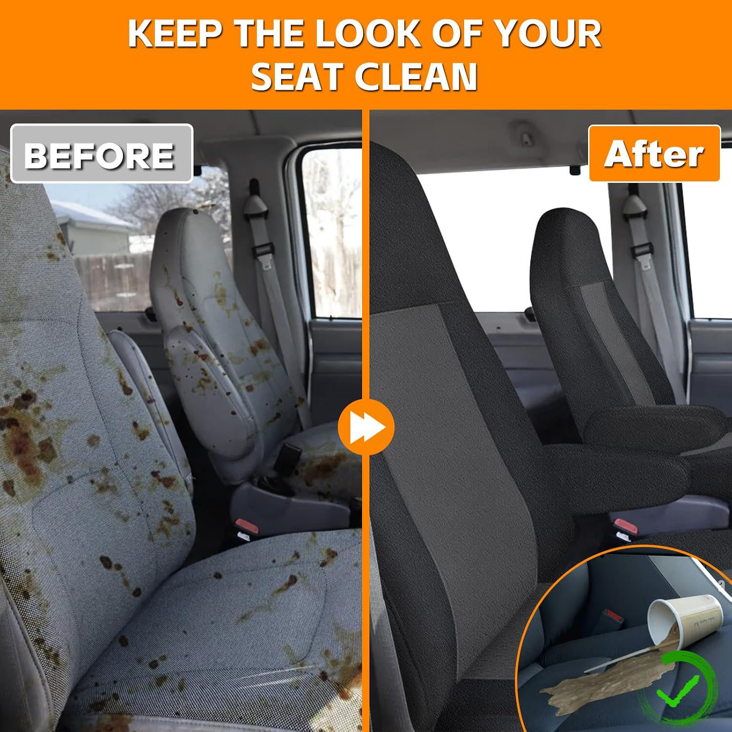 Covelta Front Seat Cover for 1993–2008 Ford E-150 E-250 E-350 E-450 Van(Black/Charcoal)