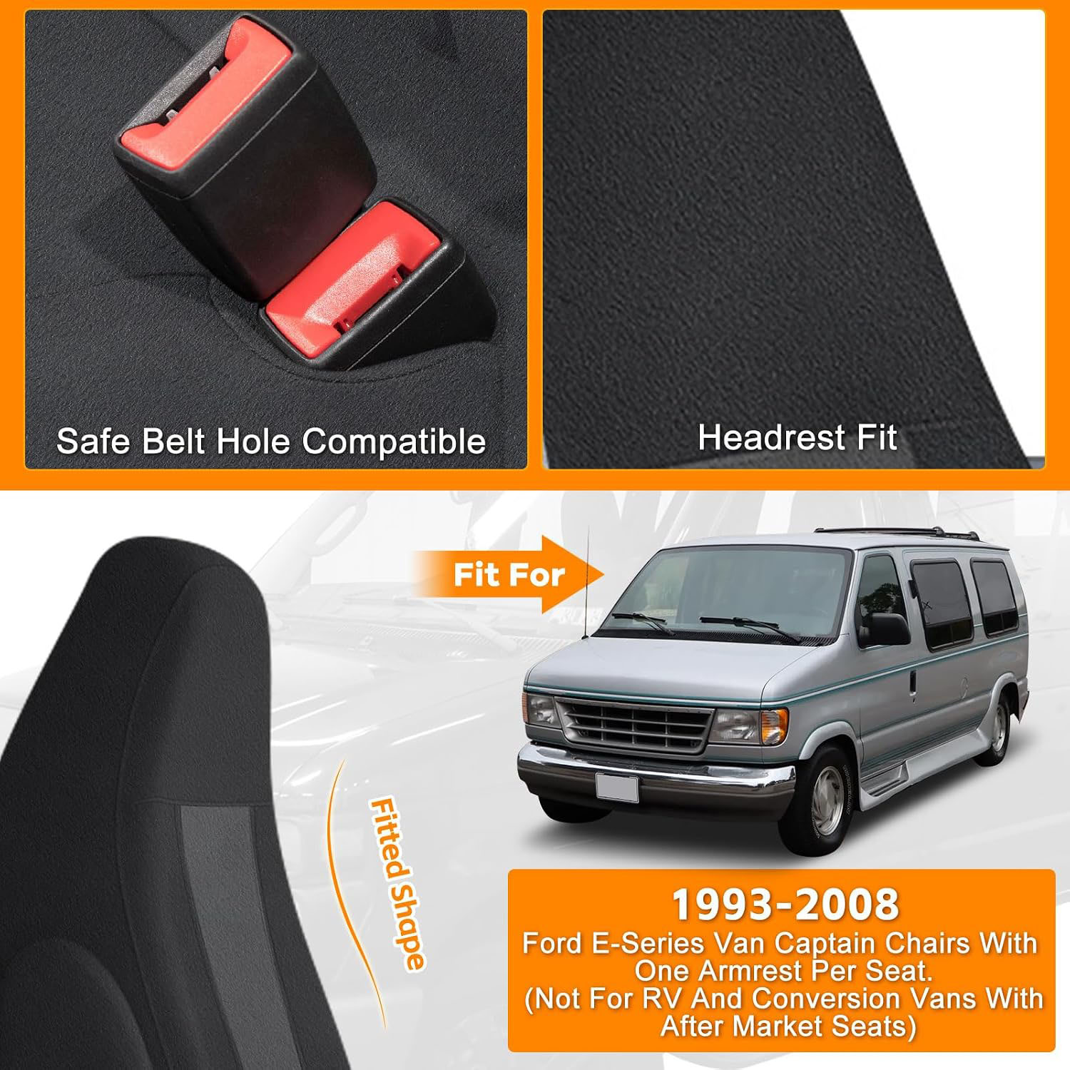 Covelta Front Seat Cover for 1993–2008 Ford E-150 E-250 E-350 E-450 Van(Black/Charcoal)