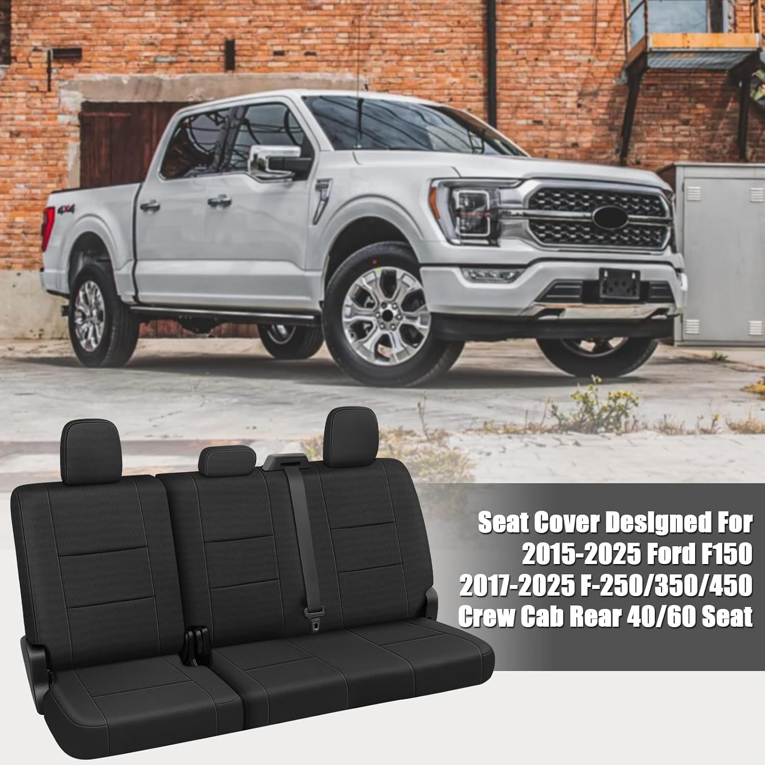 Rear 40/60 Split Seat Cover for 2015–2025 Ford F150 / 2017–2025 Ford F250 F350 F450
