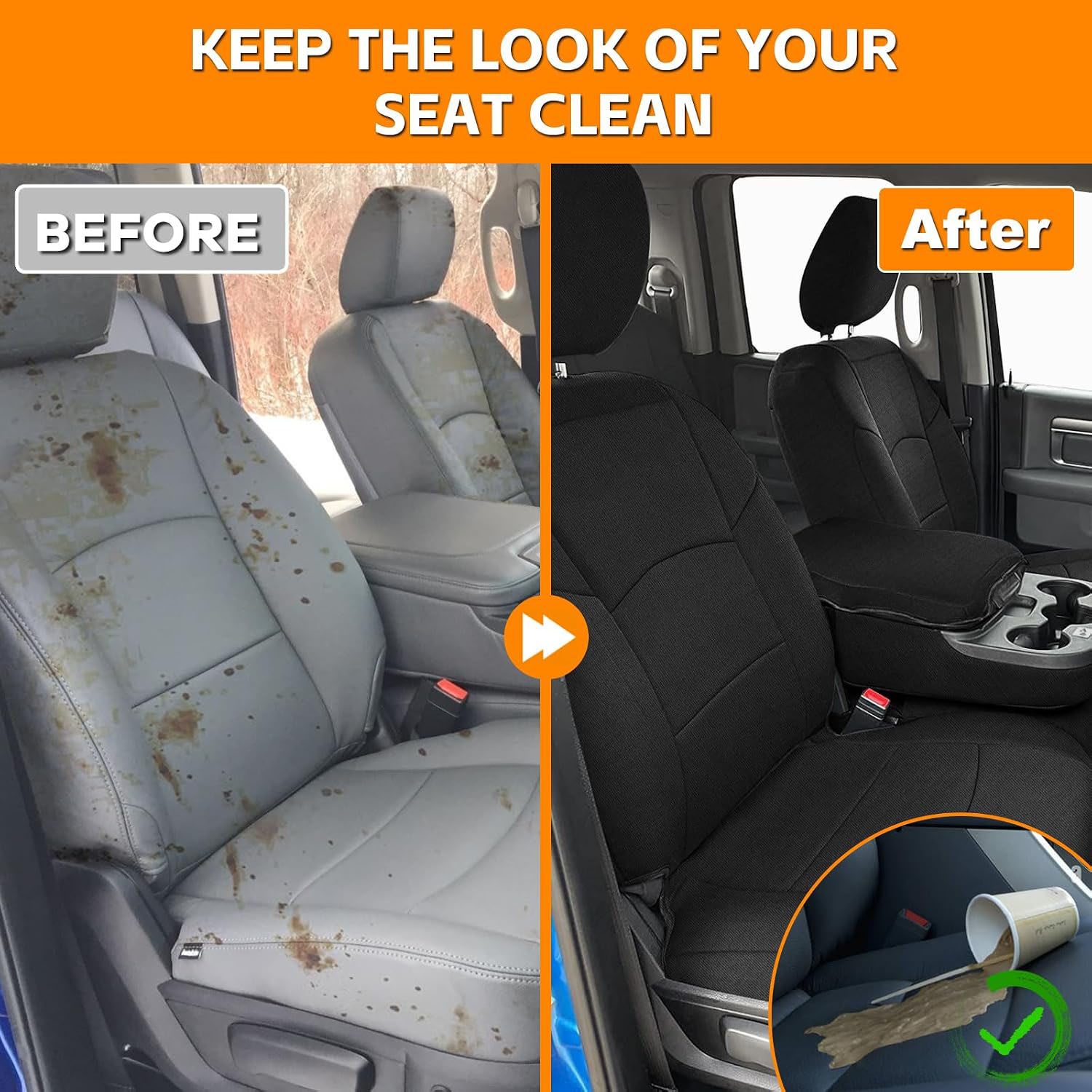 Covelta Front & Rear Seat Cover for 2013–2022 Dodge Ram 1500 2500 Crew Cab (Black)