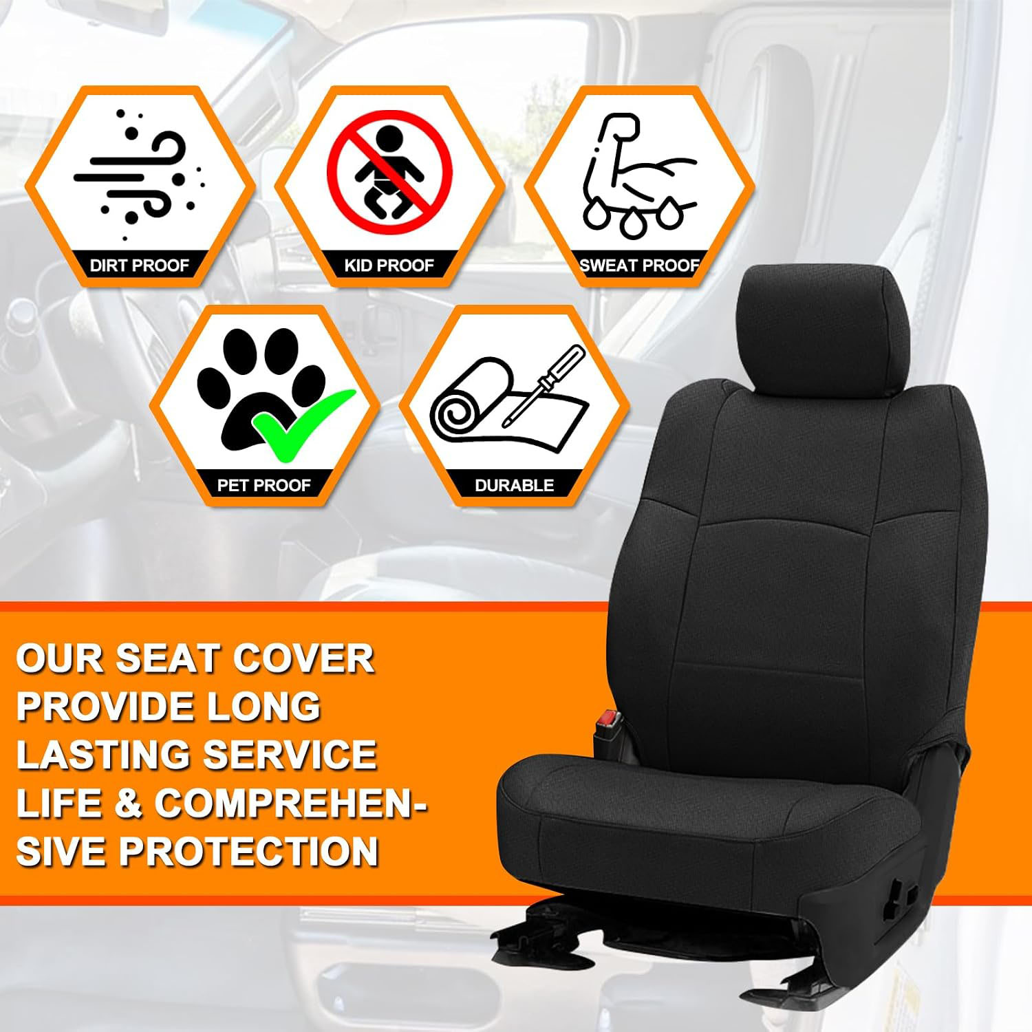 Covelta Front & Rear Seat Cover for 2013–2022 Dodge Ram 1500 2500 Crew Cab (Black)