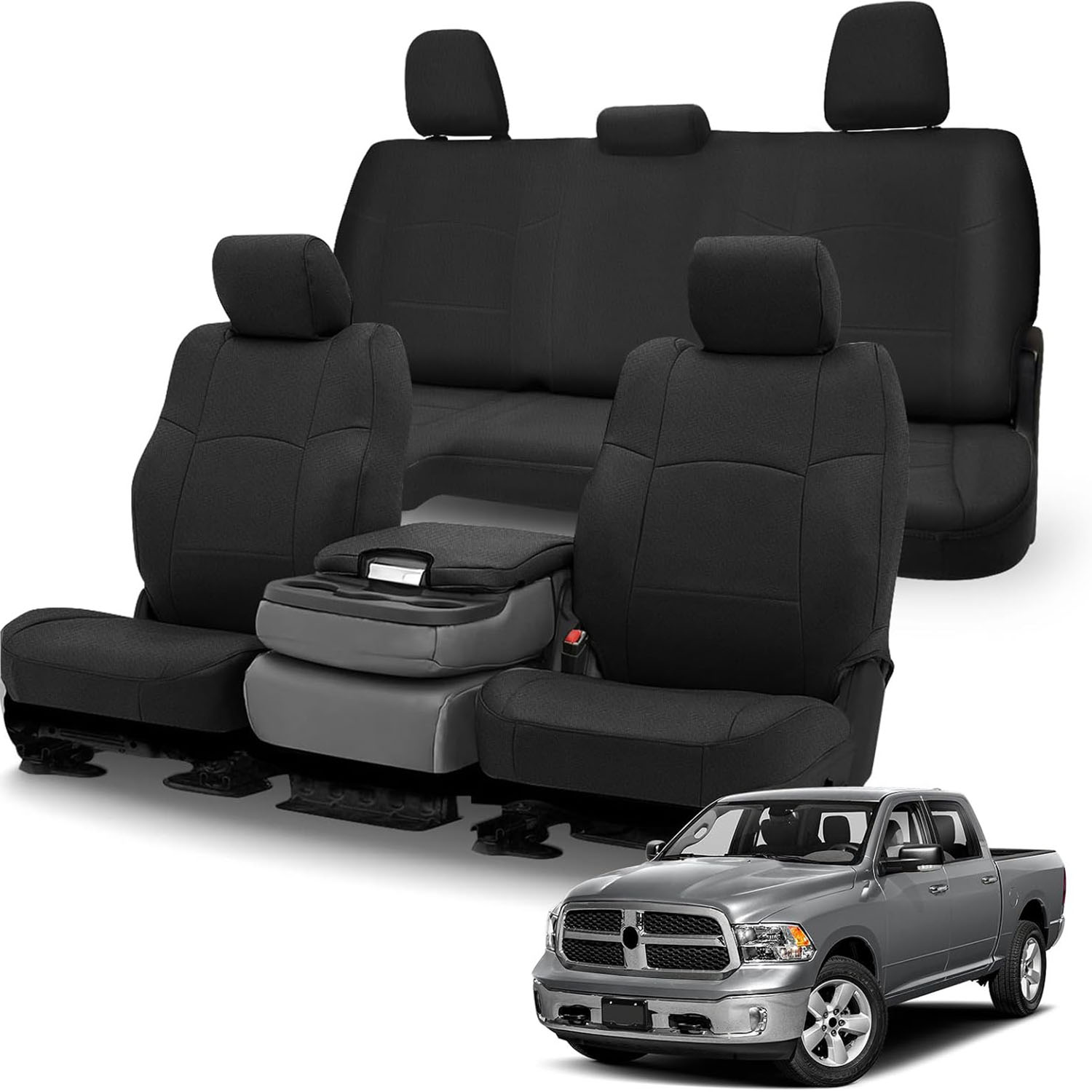 Covelta Front & Rear Seat Cover for 2013–2022 Dodge Ram 1500 2500 Crew Cab (Black)