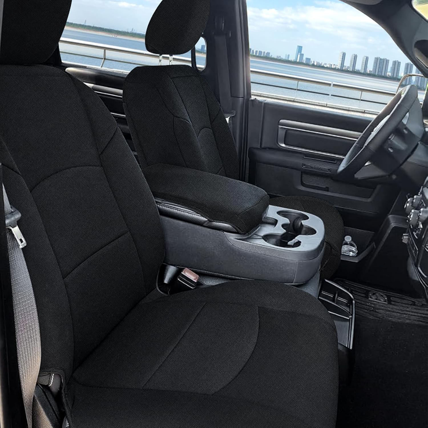 Covelta Front Seat Cover with Console for 2013–2022 Dodge Ram 1500 2500 Crew Cab (Black)