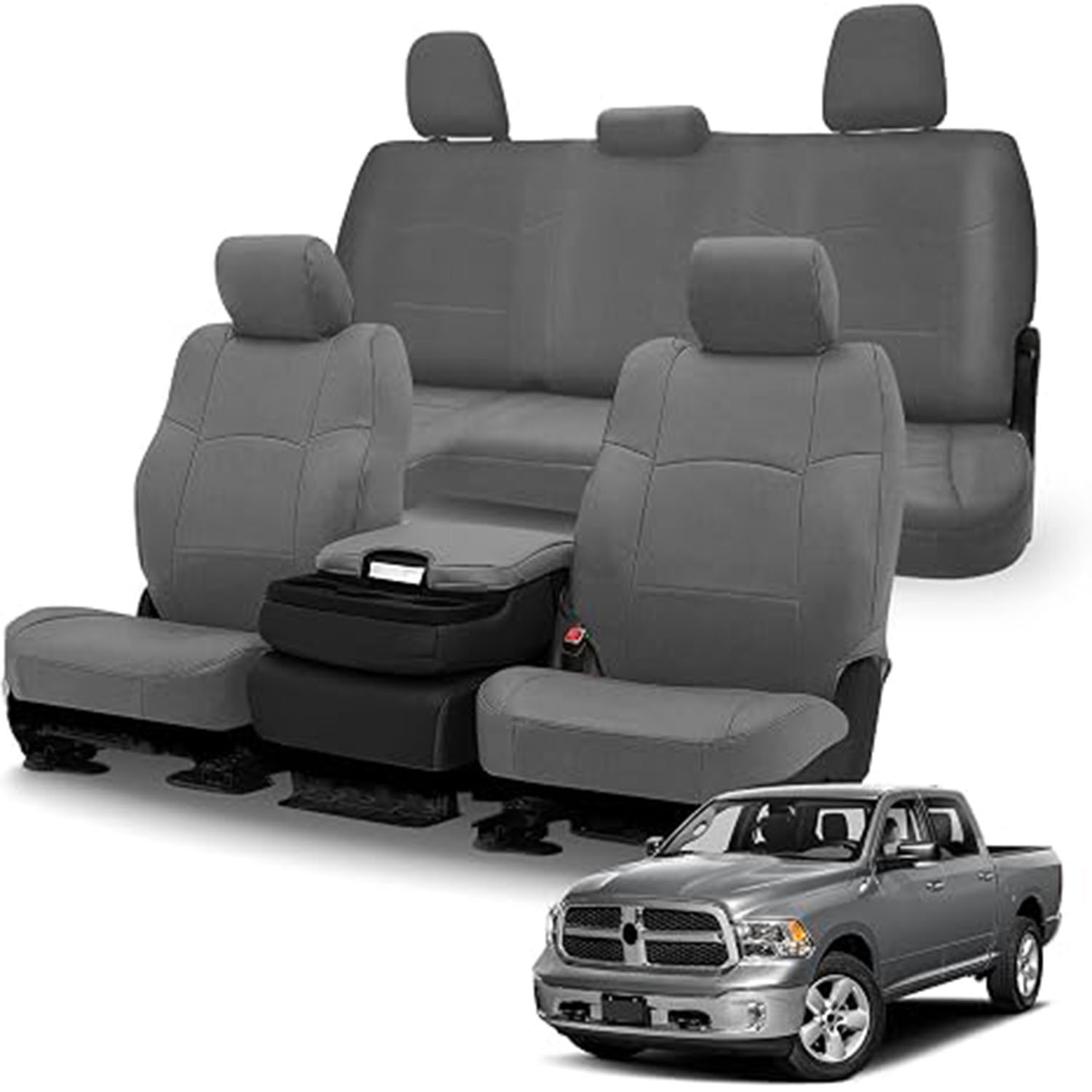 Covelta Front & Rear Seat Cover for 2013–2022 Dodge Ram 1500 2500 Crew Cab (Gray)