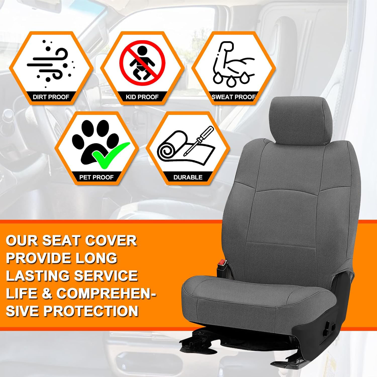 Covelta Front & Rear Seat Cover for 2013–2022 Dodge Ram 1500 2500 Crew Cab (Gray)