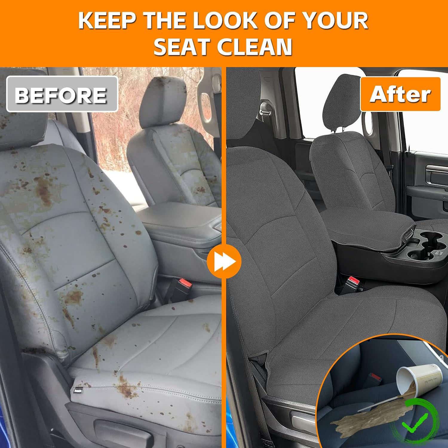 Covelta Front & Rear Seat Cover for 2013–2022 Dodge Ram 1500 2500 Crew Cab (Gray)