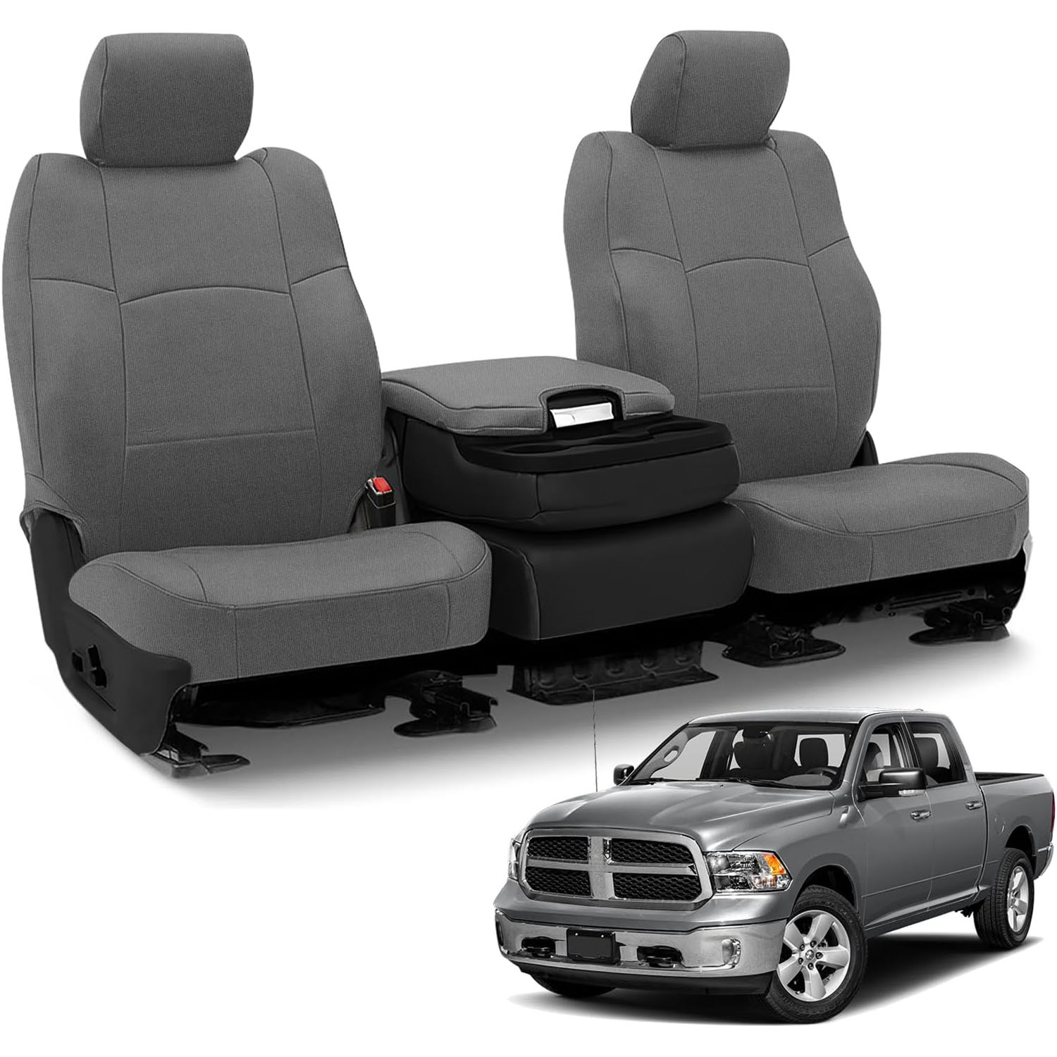 Covelta Front Seat Cover with Console for 2013–2022 Dodge Ram 1500 2500 Crew Cab (Gray)