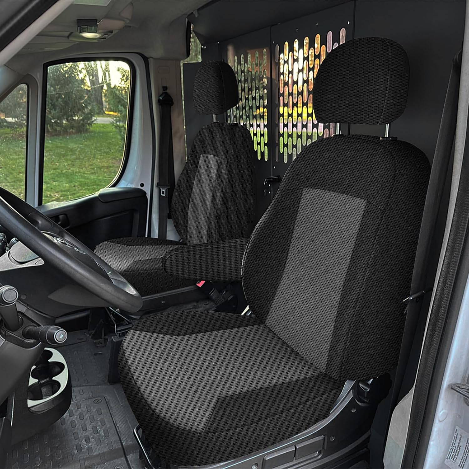 Covelta Front Bucket Seat Covers for 2013–2020 Ram ProMaster Van（Gray/Black）