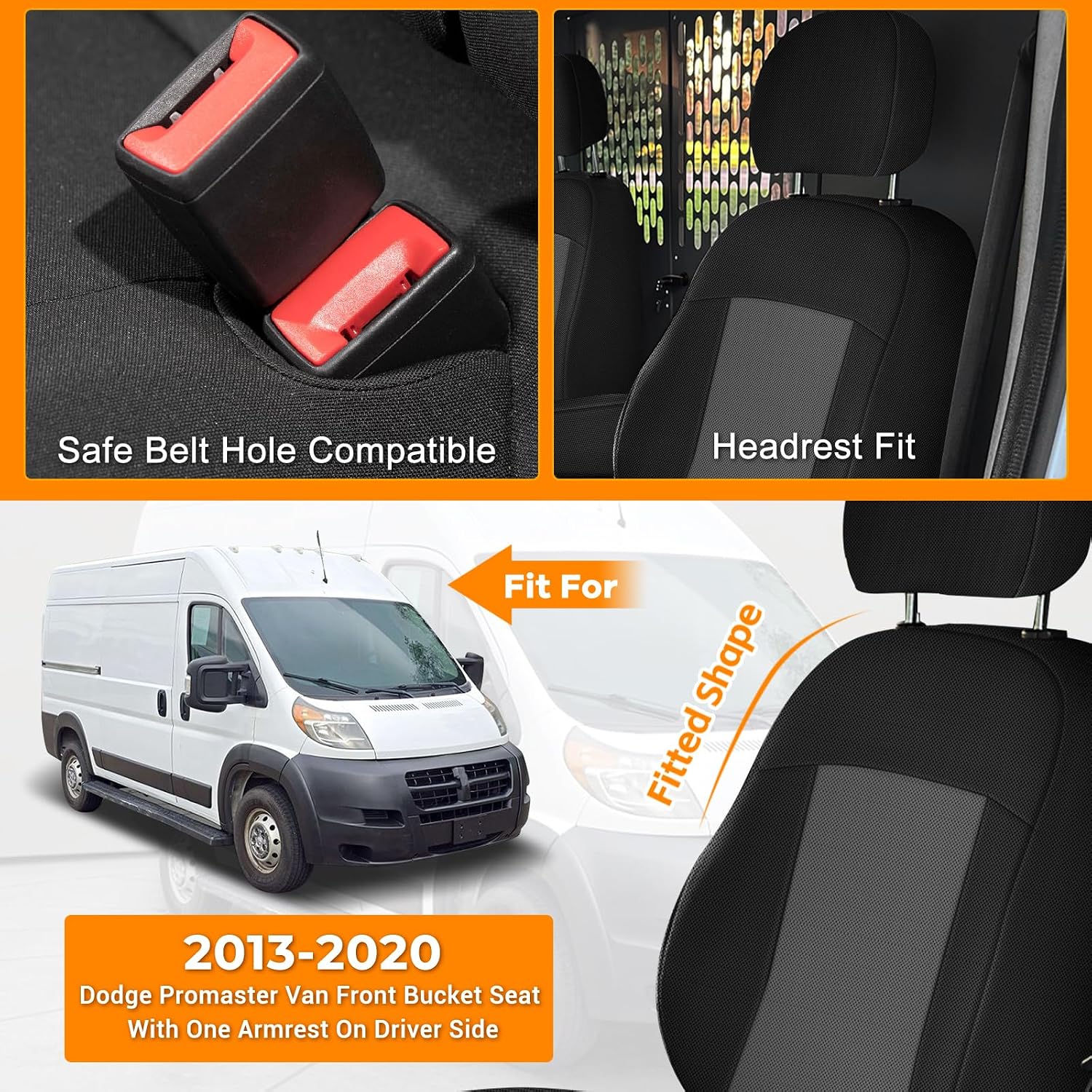 Covelta Front Bucket Seat Covers for 2013–2020 Ram ProMaster Van（Gray/Black）