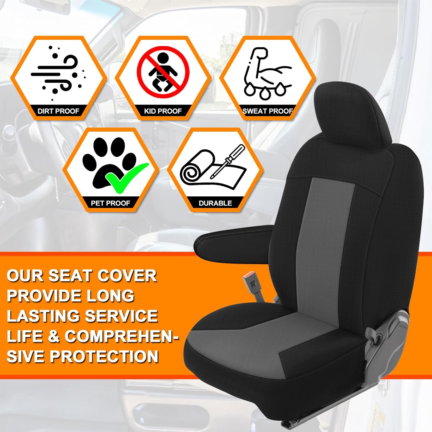 Covelta Front Bucket Seat Covers for 2013–2020 Ram ProMaster Van（Gray/Black）
