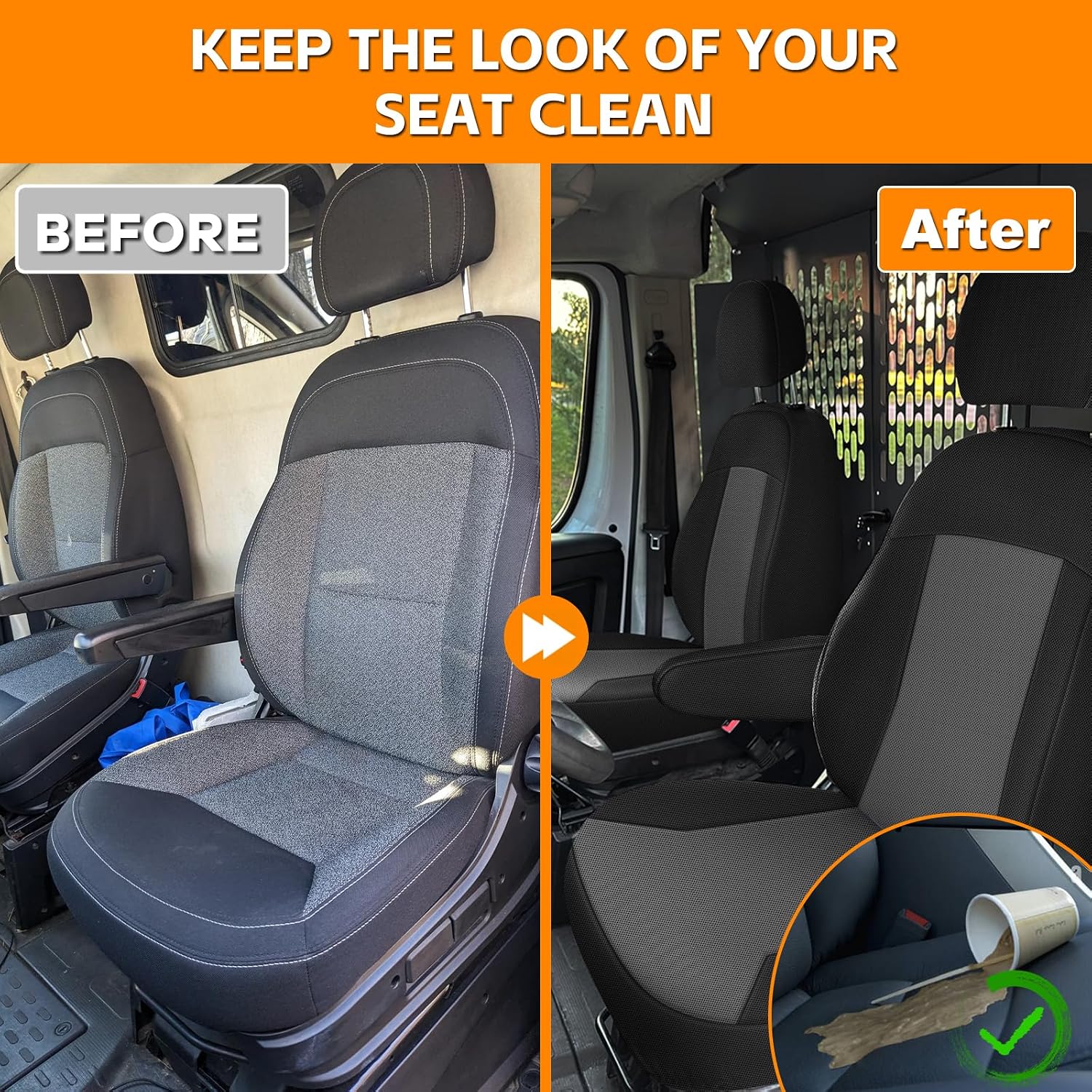 Covelta Front Bucket Seat Covers for 2013–2020 Ram ProMaster Van（Gray/Black）