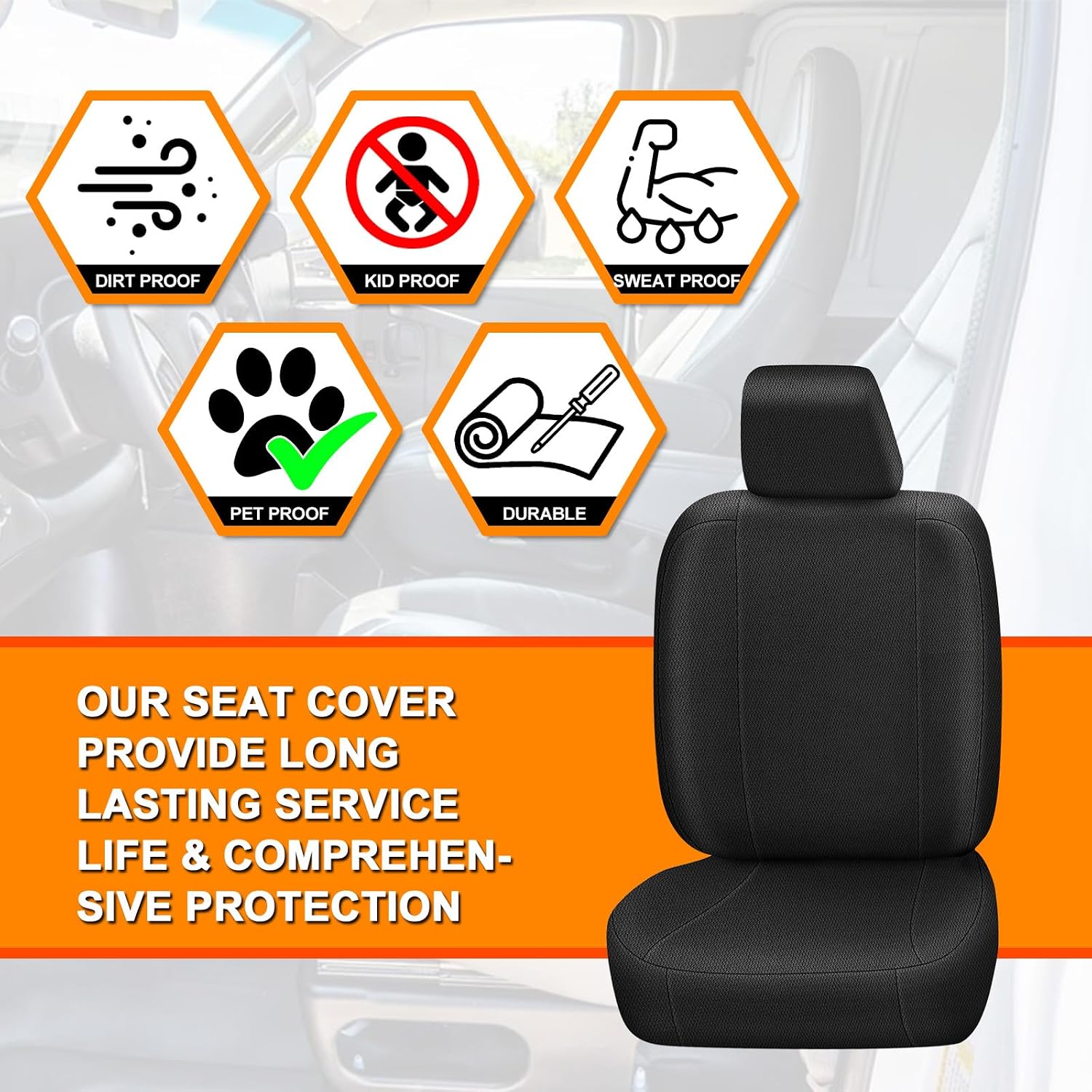 Covelta Front 40/20/40 Split Seat Cover for 2006–2009 Dodge Ram 2500 & 3500（Black）