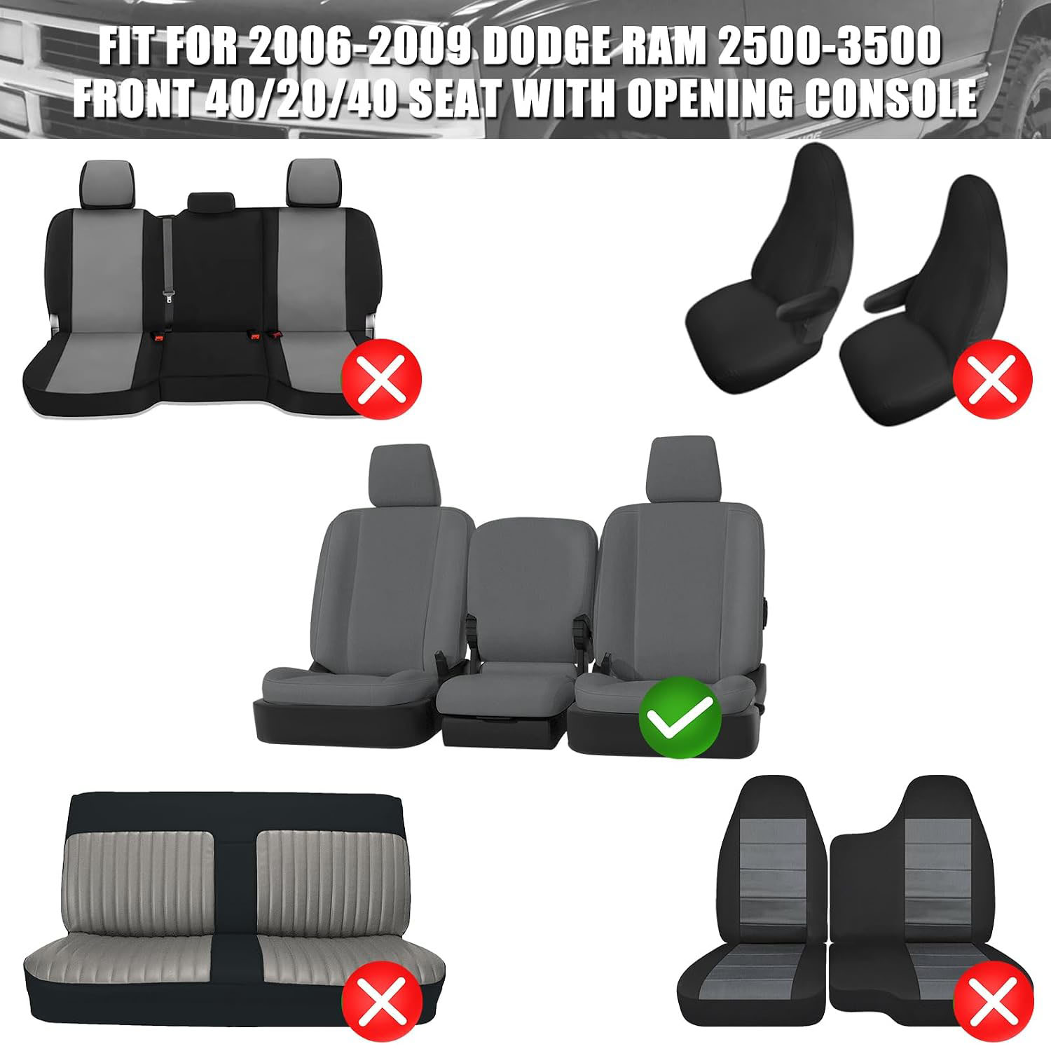 Covelta Front 40/20/40 Split Seat Cover for 2006–2009 Dodge Ram 2500 & 3500（Gray）