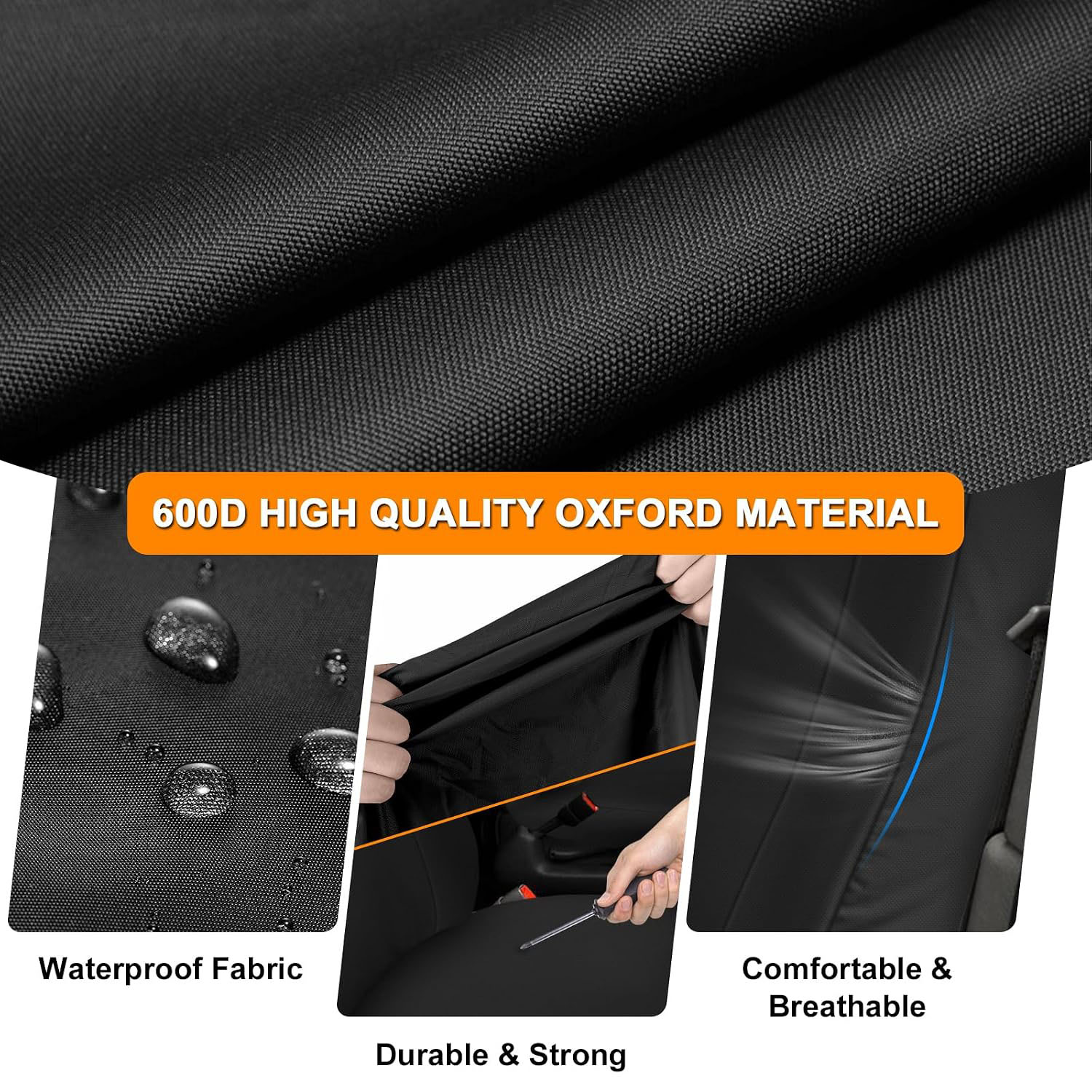 Covelta Front 40/20/40 Split Seat Cover for 1998–2002 Dodge Ram 1500 2500 3500（Black）