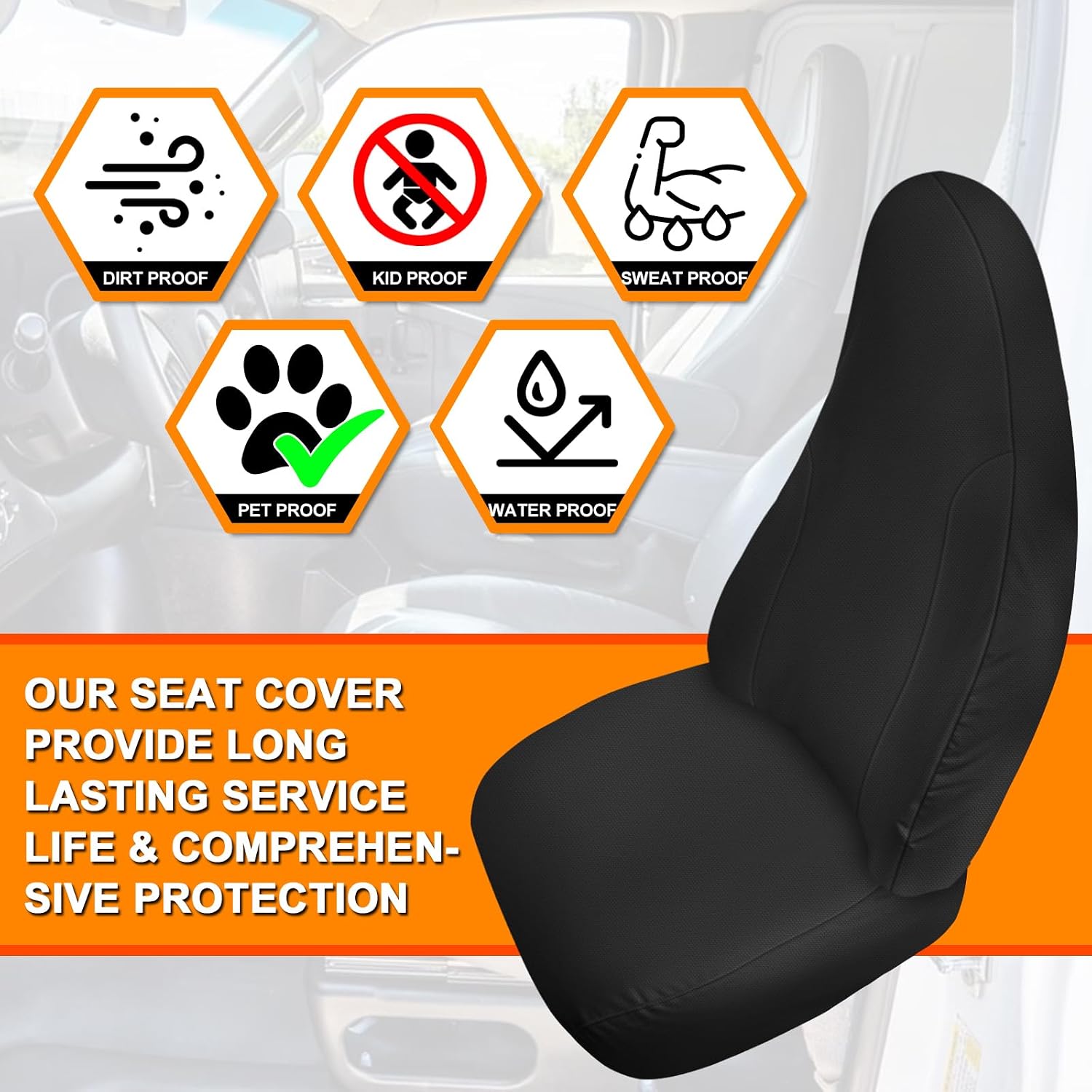 Covelta Front 40/20/40 Split Seat Cover for 1998–2002 Dodge Ram 1500 2500 3500（Black）