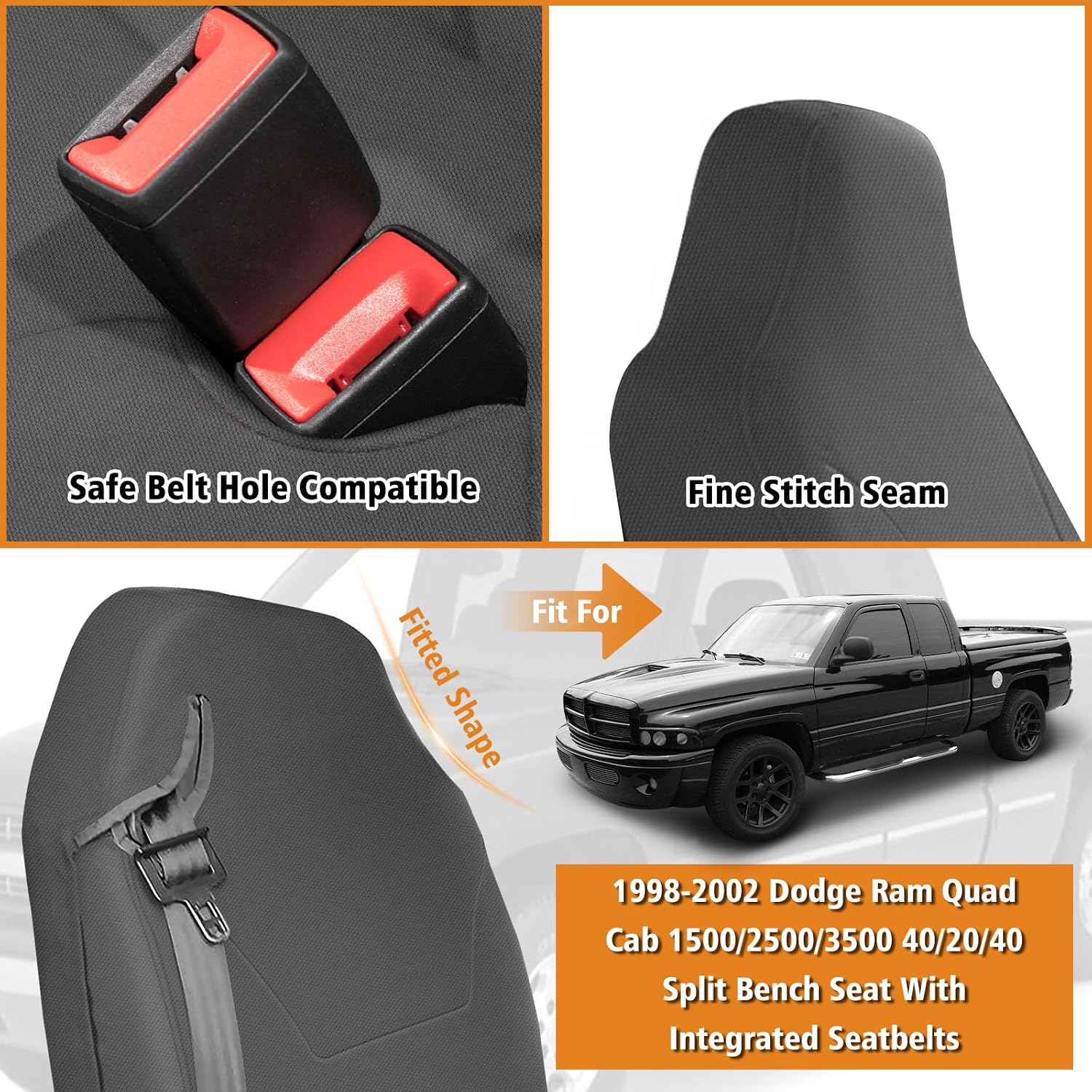 [Copy]Covelta Front 40/20/40 Split Seat Cover for 1998–2002 Dodge Ram 1500 2500 3500（Gary）