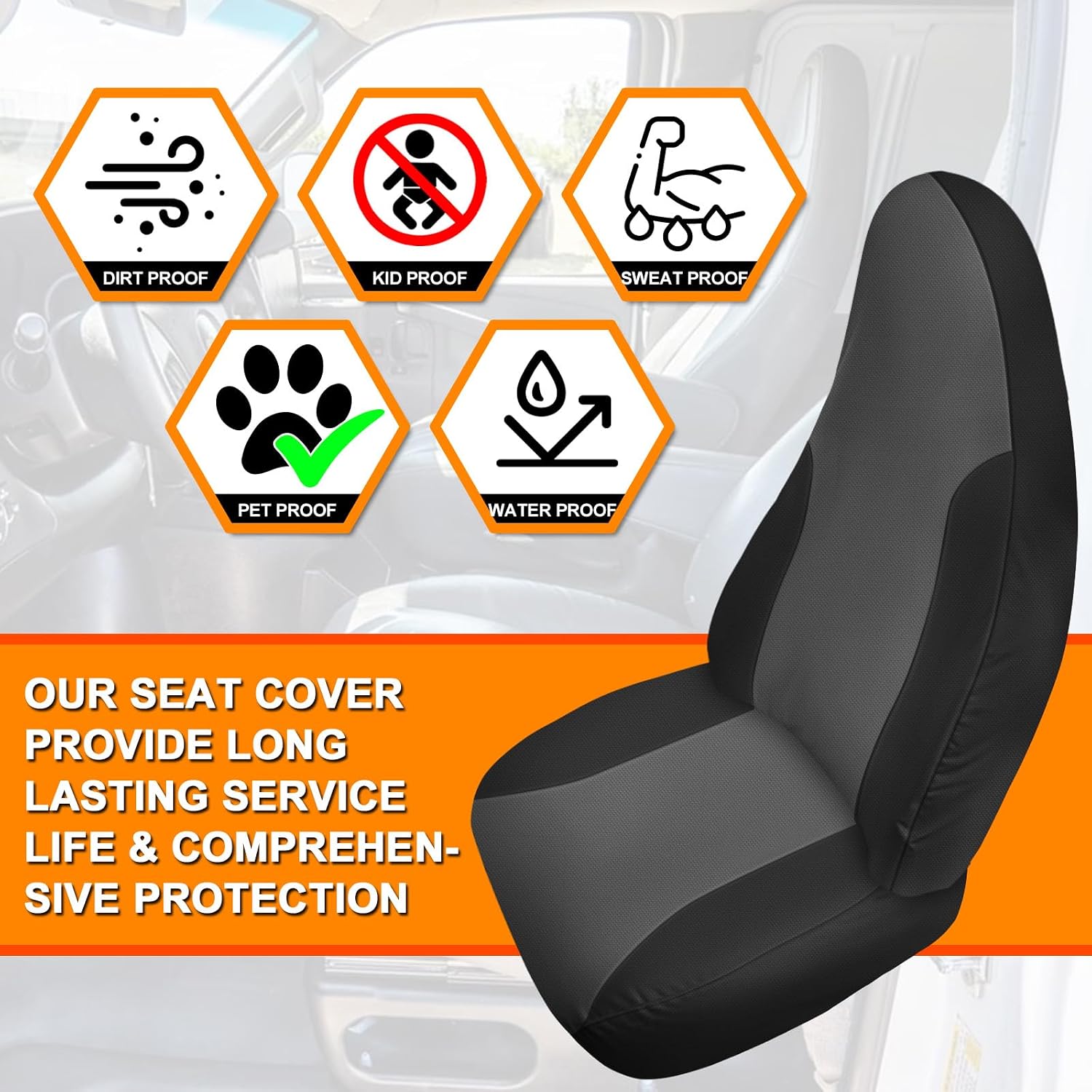 Covelta Front 40/20/40 Split Seat Cover for 1998–2002 Dodge Ram 1500 2500 3500（Gary/Black）