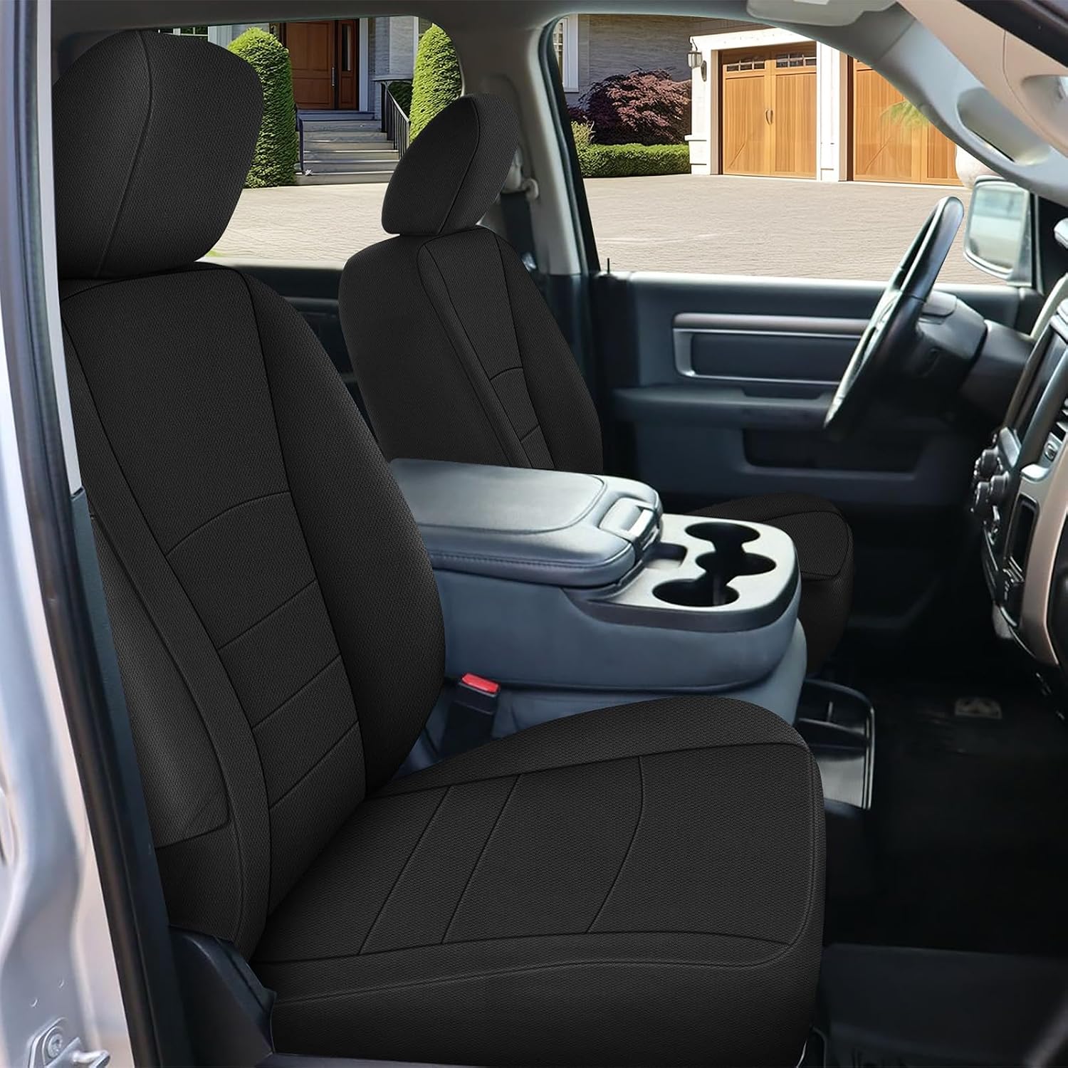 Covelta Front Seat Cover for 2013–2022 Dodge Ram 1500 2500 Crew Cab Without Console Opening (Black)