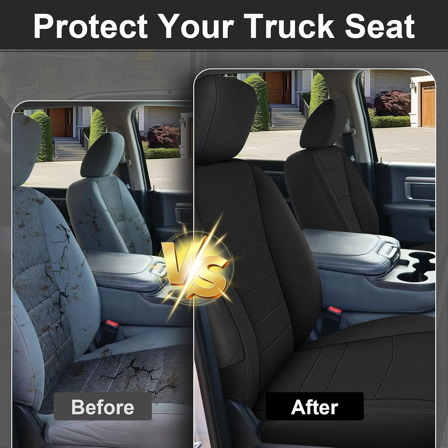 Covelta Front Seat Cover for 2013–2022 Dodge Ram 1500 2500 Crew Cab Without Console Opening (Black)