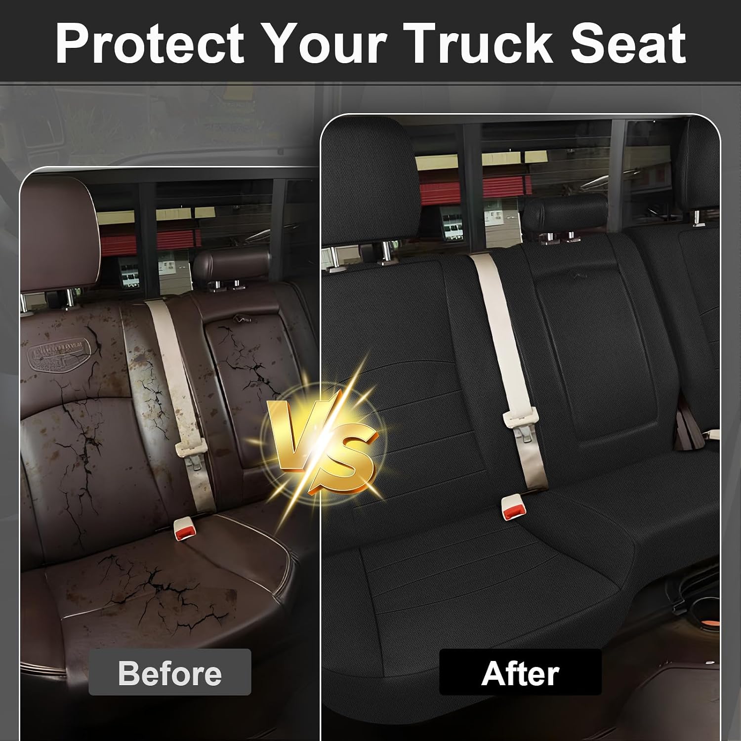 Covelta Rear Seat Cover for 2013–2022 Dodge Ram 1500 2500 Crew Cab 60/40 Split Seat with Armrest (Black)
