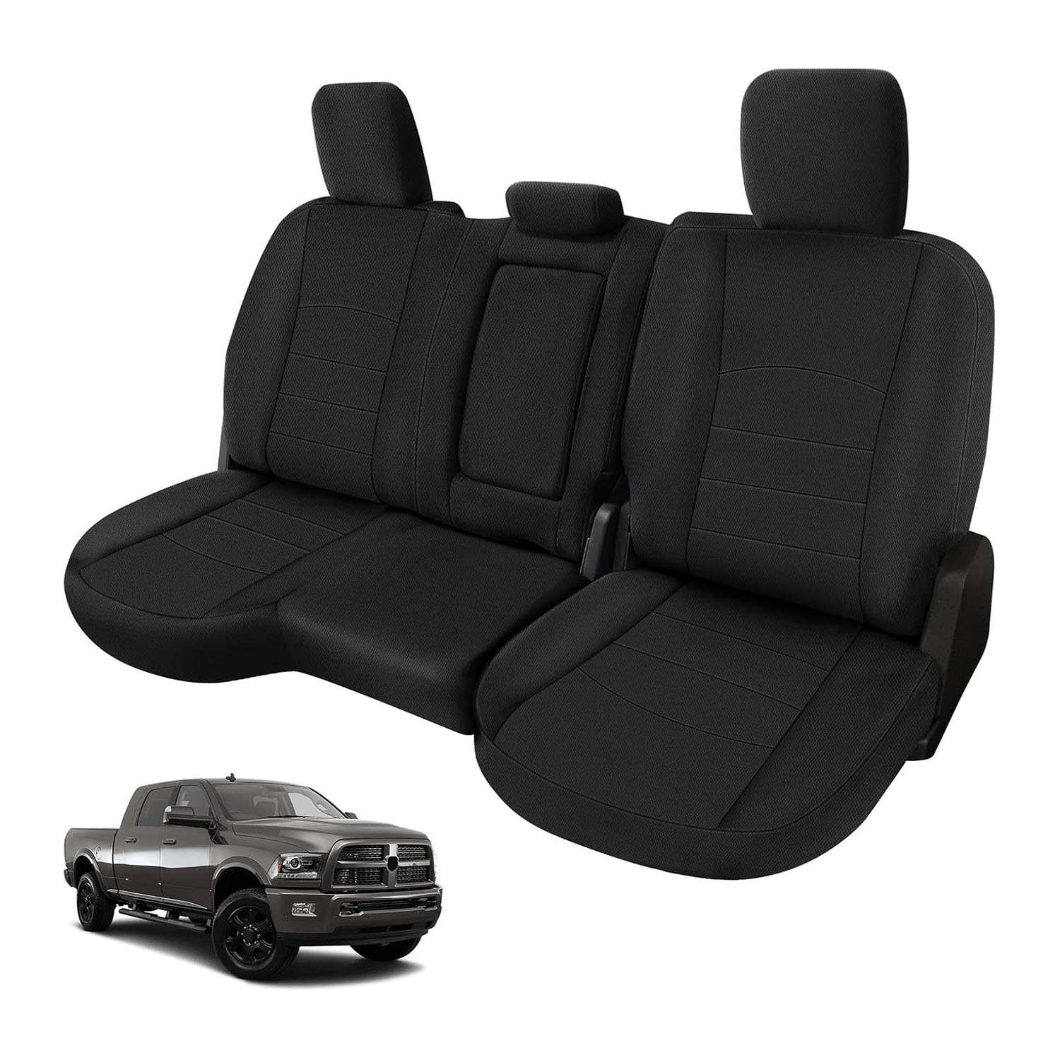 Covelta Rear Seat Cover for 2013–2022 Dodge Ram 1500 2500 Crew Cab 60/40 Split Seat with Armrest (Black)