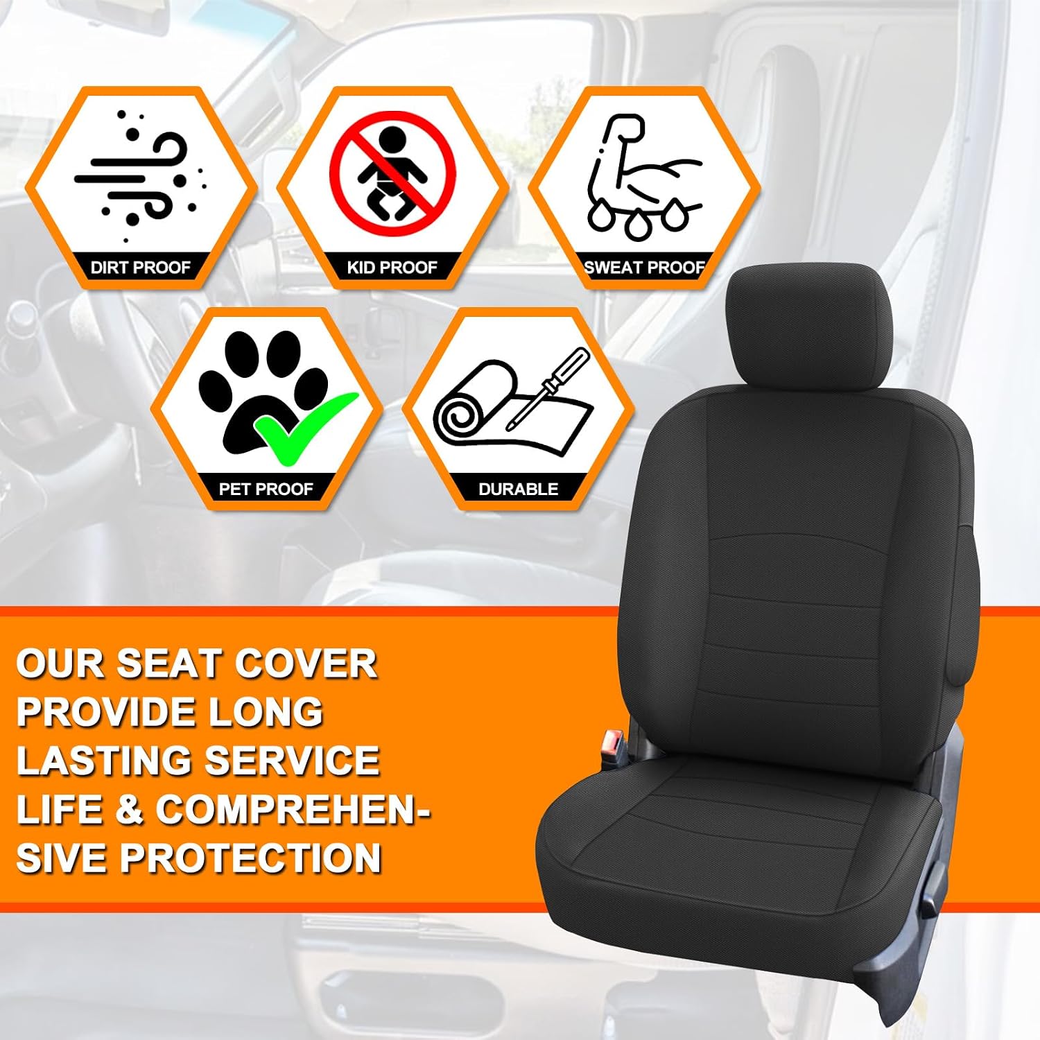 Covelta Front & Rear Seat Cover for 2009–2021 Dodge Ram 1500 2500 3500 Crew Cab (Black)