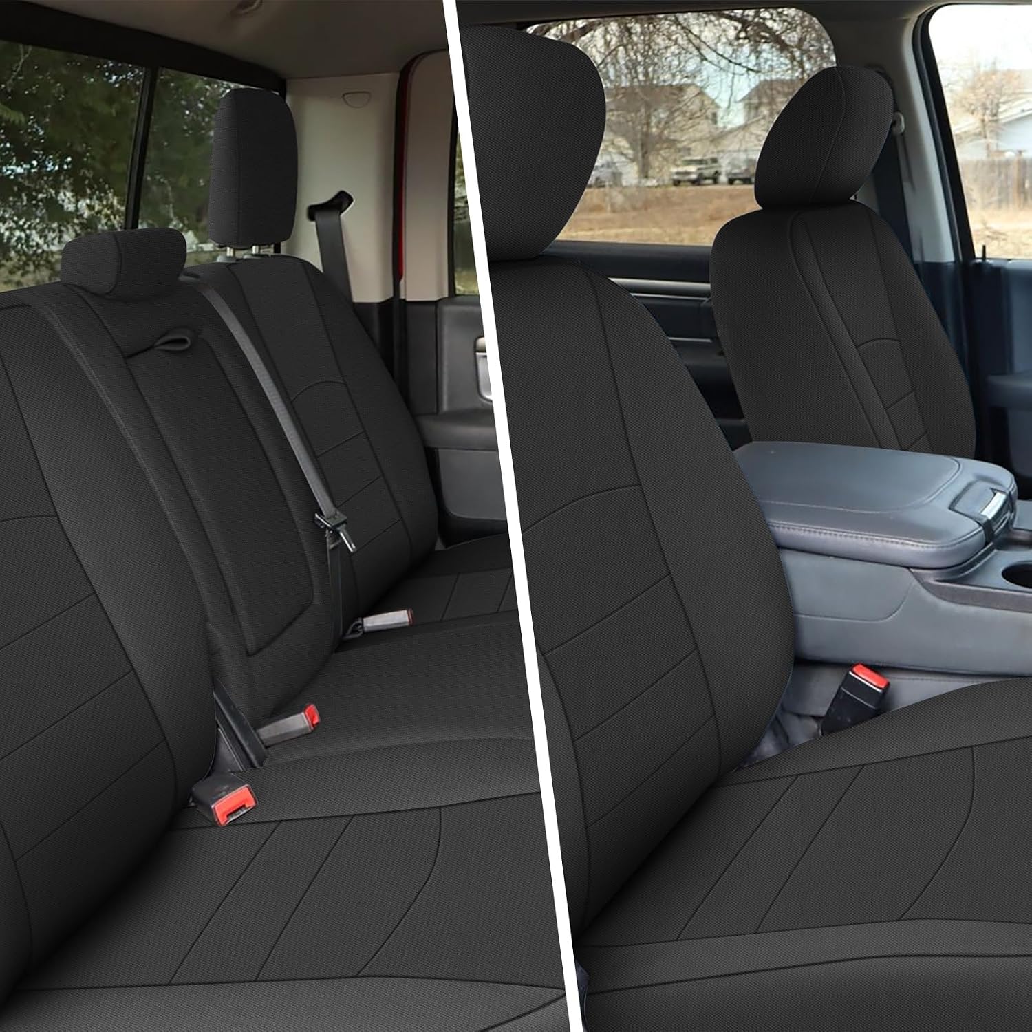 Covelta Front & Rear Seat Cover for 2009–2021 Dodge Ram 1500 2500 3500 Crew Cab (Black)
