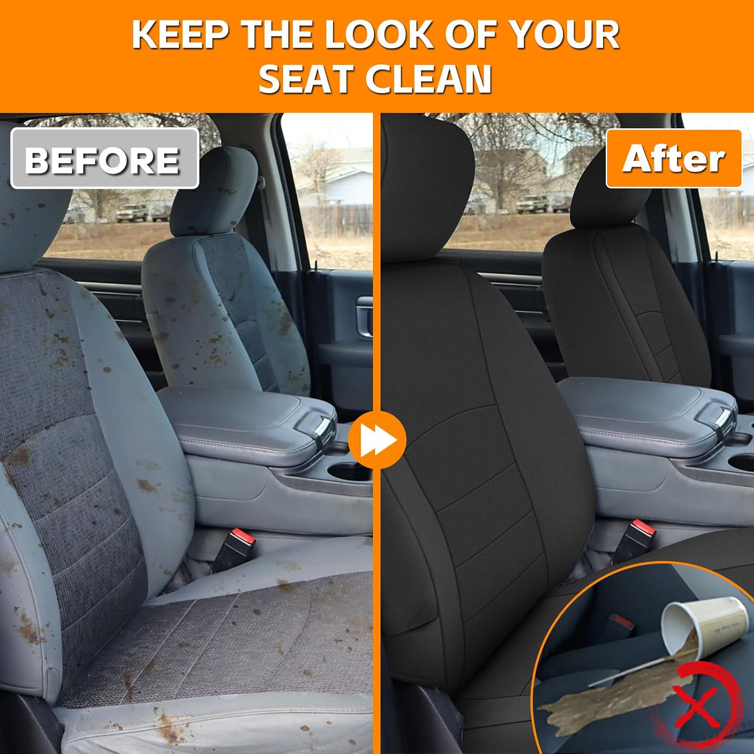Covelta Front & Rear Seat Cover for 2009–2021 Dodge Ram 1500 2500 3500 Crew Cab (Black)