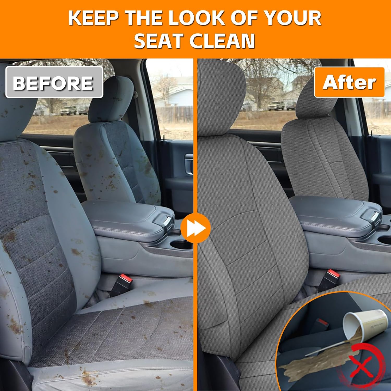 Covelta Front & Rear Seat Cover for 2009–2021 Dodge Ram 1500 2500 3500 Crew Cab (Gray)