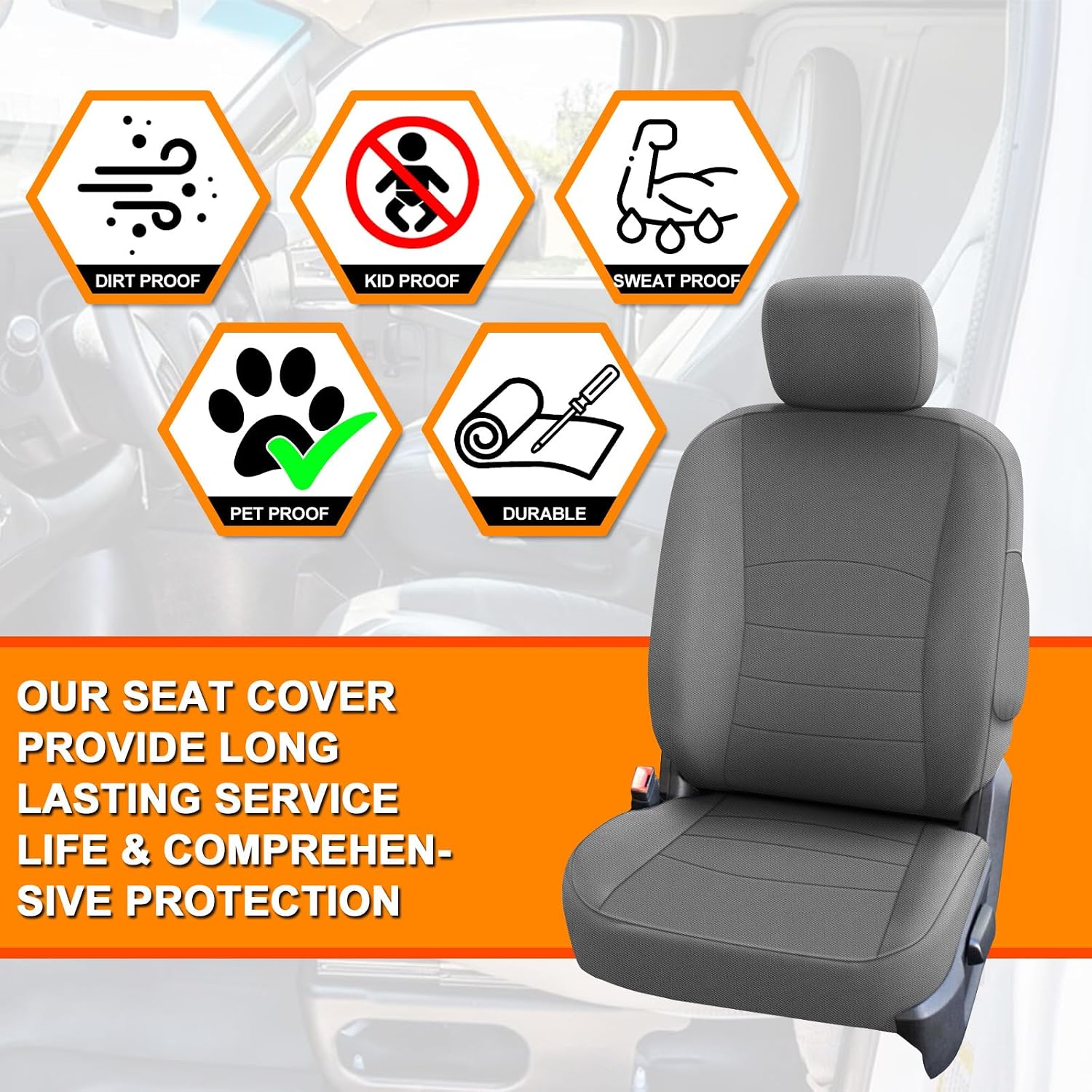 Covelta Front & Rear Seat Cover for 2009–2021 Dodge Ram 1500 2500 3500 Crew Cab (Gray)