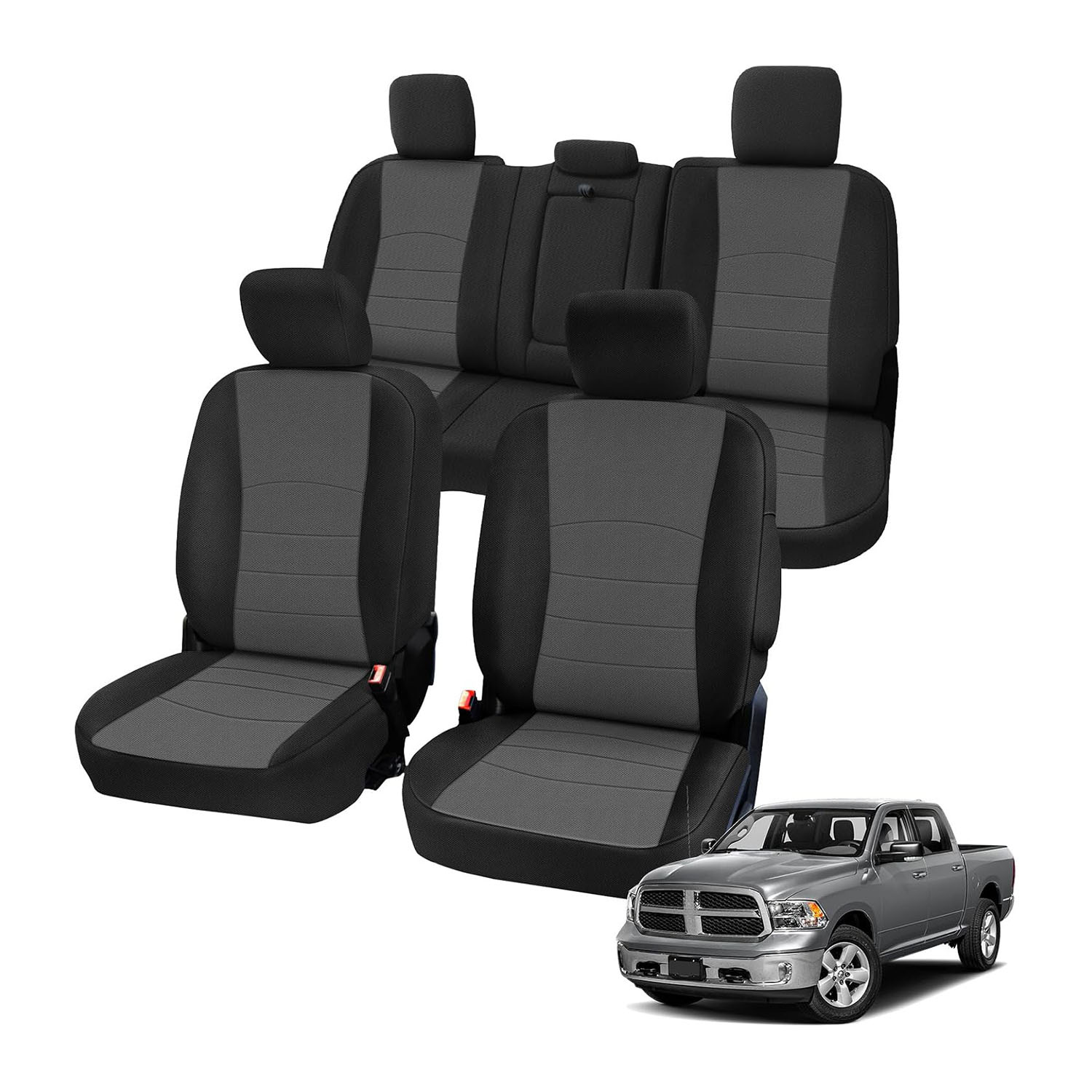 Covelta Front & Rear Seat Cover Set for 2009–2021 Dodge Ram 1500 & 2010–2018 Ram 2500/3500 (Black & Charcoal)