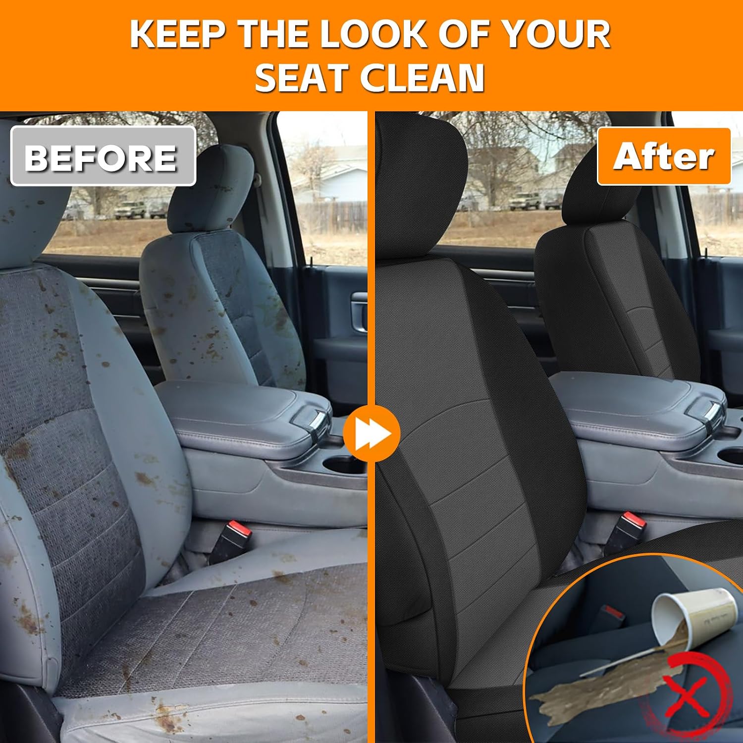 Covelta Front & Rear Seat Cover Set for 2009–2021 Dodge Ram 1500 & 2010–2018 Ram 2500/3500 (Black & Charcoal)