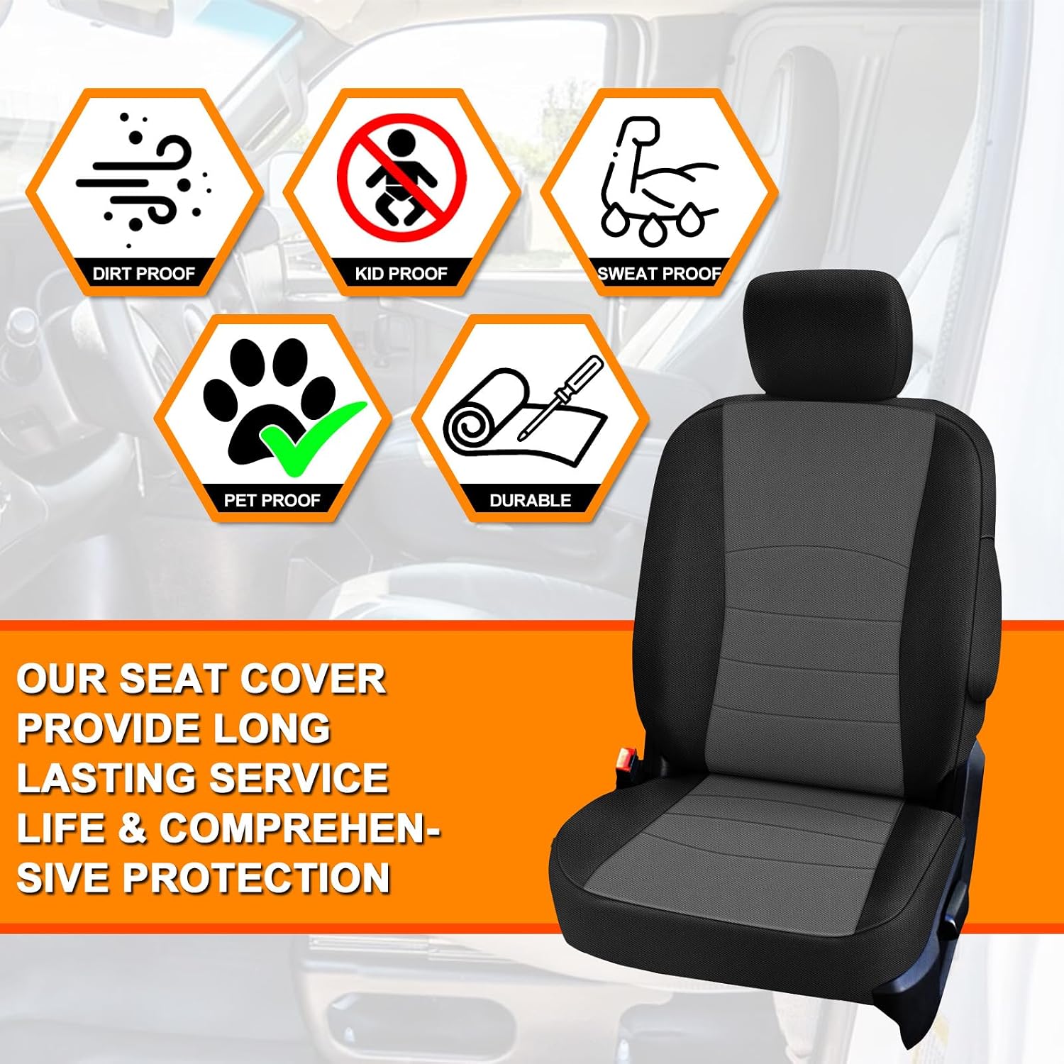 Covelta Front & Rear Seat Cover Set for 2009–2021 Dodge Ram 1500 & 2010–2018 Ram 2500/3500 (Black & Charcoal)