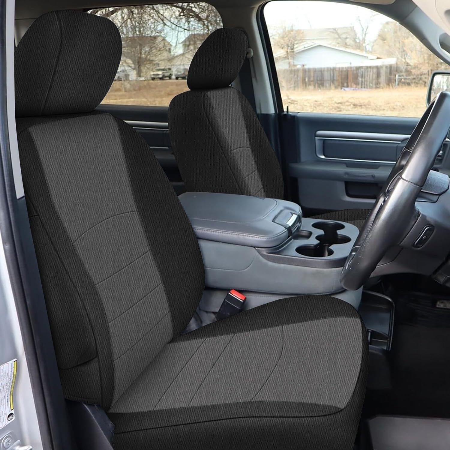 Covelta Front & Rear Seat Cover Set for 2009–2021 Dodge Ram 1500 & 2010–2018 Ram 2500/3500 (Black & Charcoal)